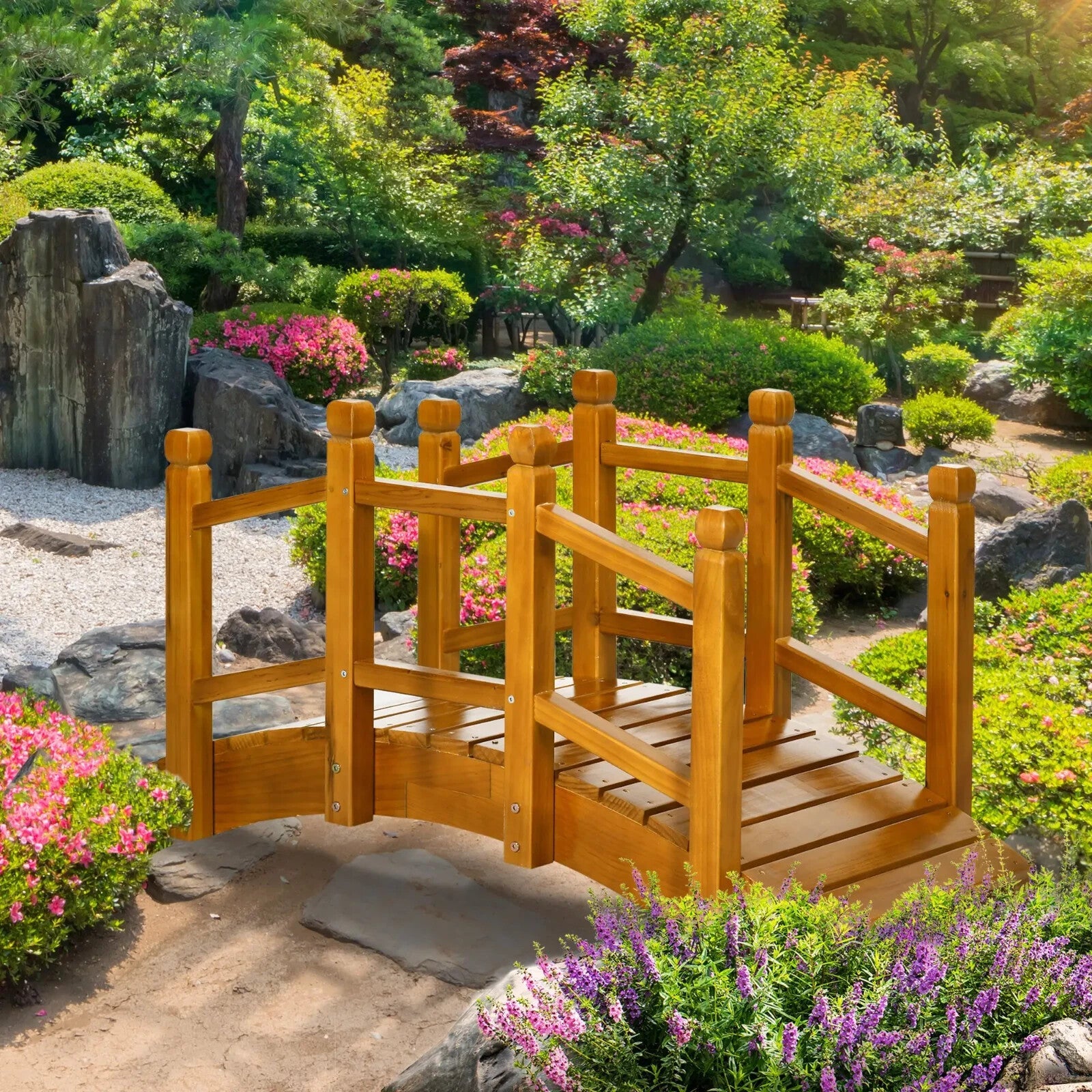 Wooden Garden Bridge with Railings Arc Footbridge for Pond Stream or Backyard - Home and Garden Furniture Shop - rustic - furniture
