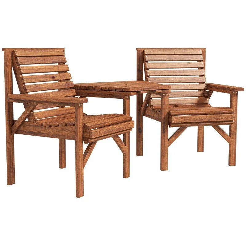 Wooden Garden Love Seat 2 Seater Patio Coffee Table and Chair Set Partner Bench - Home and Garden Furniture Shop - rustic - furniture