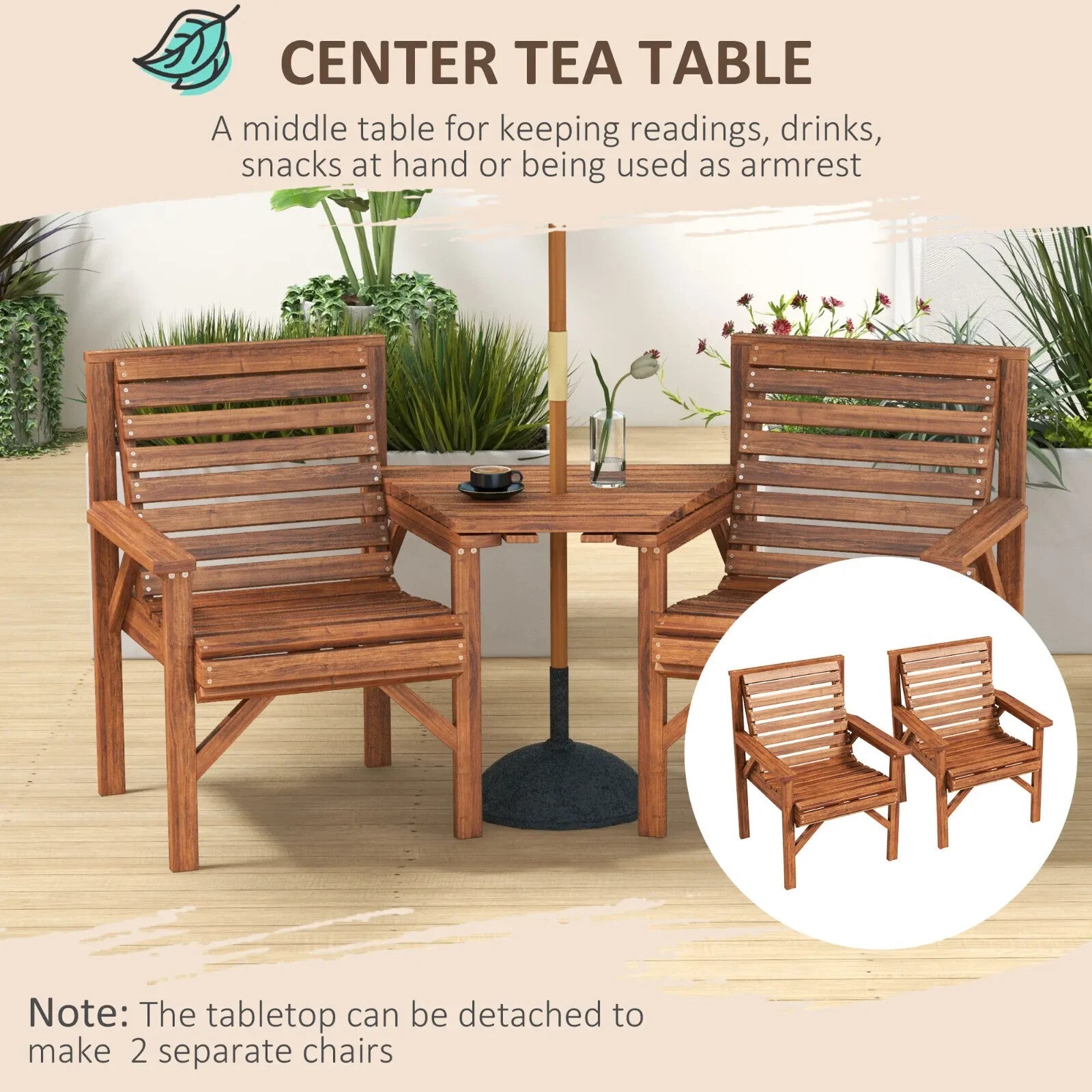 Wooden Garden Love Seat 2 Seater Patio Coffee Table and Chair Set Partner Bench - Home and Garden Furniture Shop - rustic - furniture