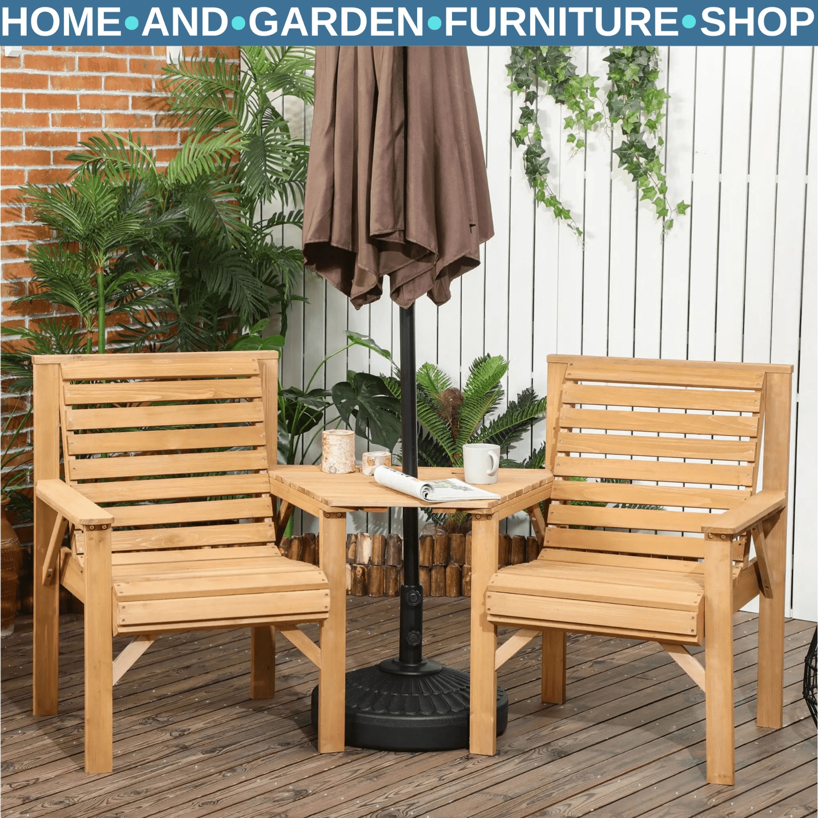 Wooden Garden Love Seat 2 Seater Patio Table and Chair Set Partner Bench Bistro - Home and Garden Furniture Shop - rustic - furniture