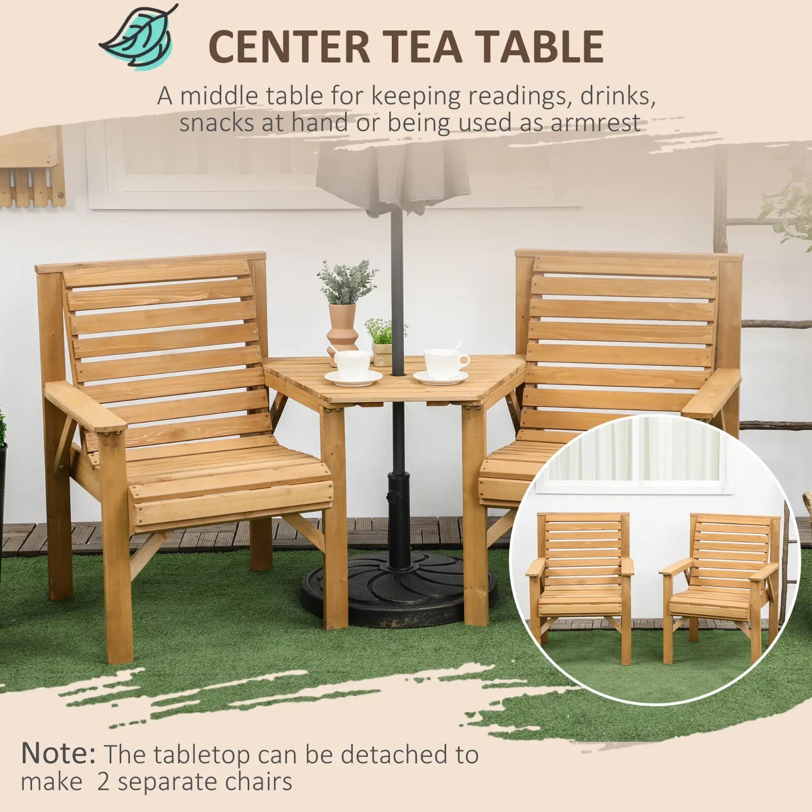 Wooden Garden Love Seat 2 Seater Patio Table and Chair Set Partner Bench Bistro - Home and Garden Furniture Shop - rustic - furniture