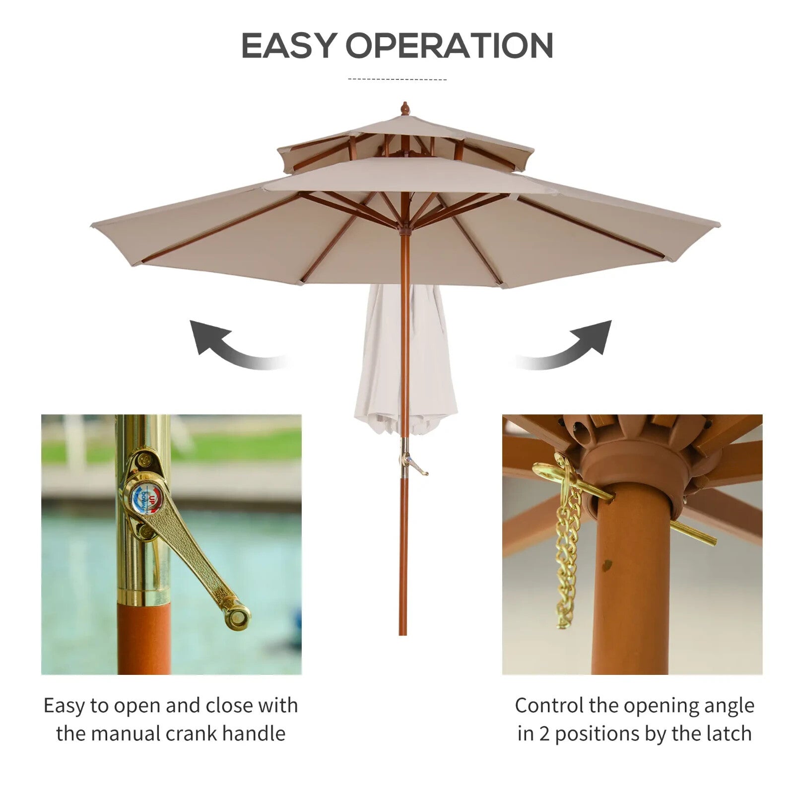 Wooden Garden Parasol Sun Umbrella for Patio Outdoor Shade Shelter with Canopy - Home and Garden Furniture Shop - rustic - furniture