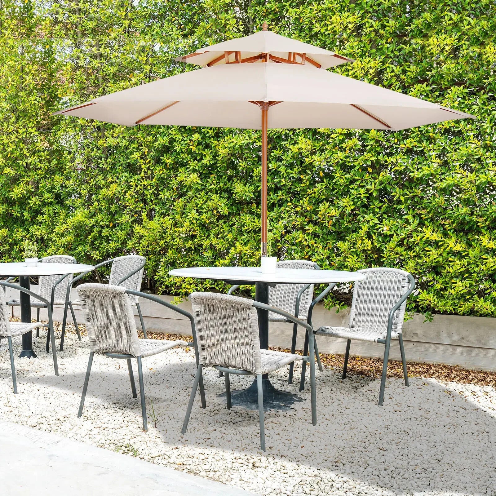 Wooden Garden Parasol Sun Umbrella for Patio Outdoor Shade Shelter with Canopy - Home and Garden Furniture Shop - rustic - furniture