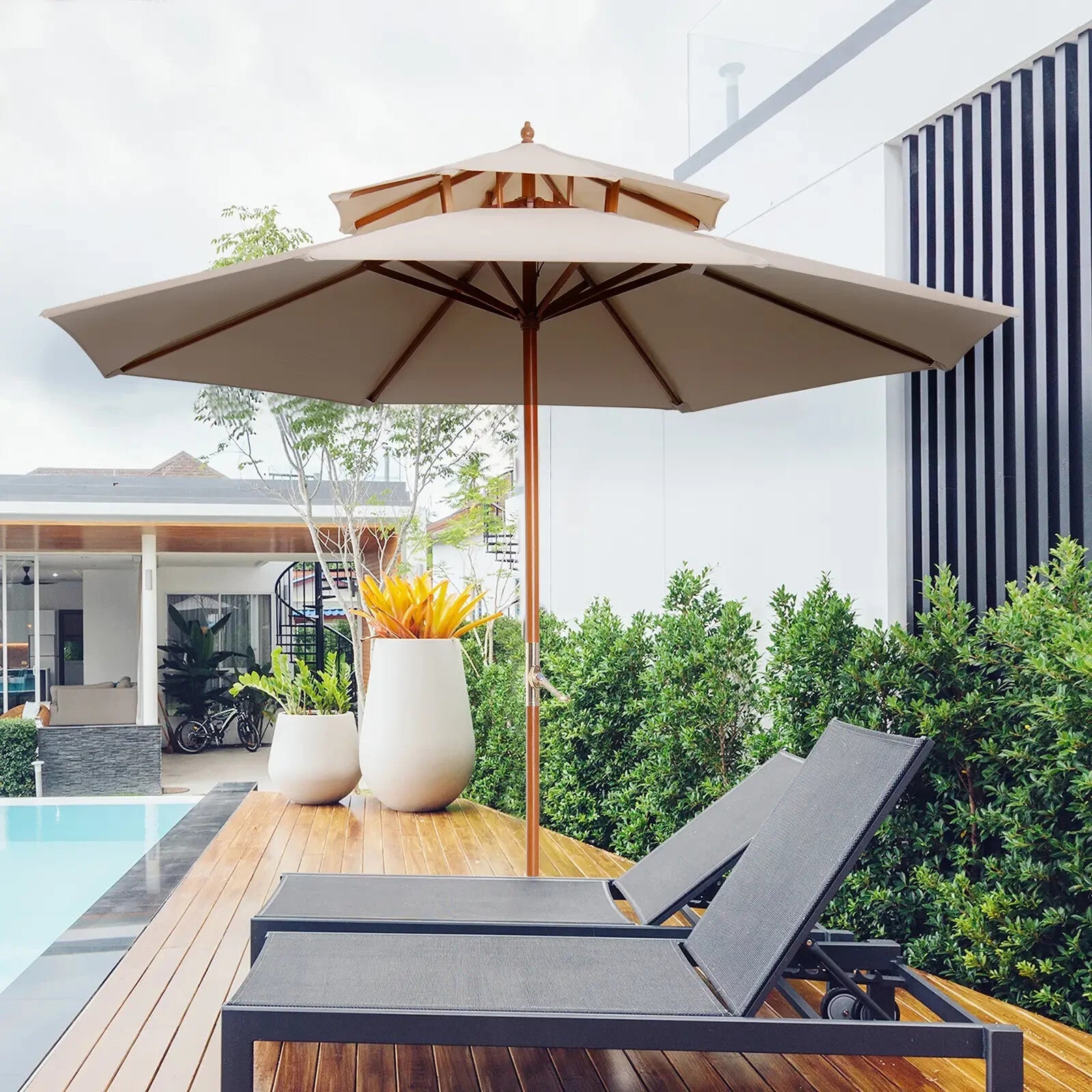 Wooden Garden Parasol Sun Umbrella for Patio Outdoor Shade Shelter with Canopy - Home and Garden Furniture Shop - rustic - furniture