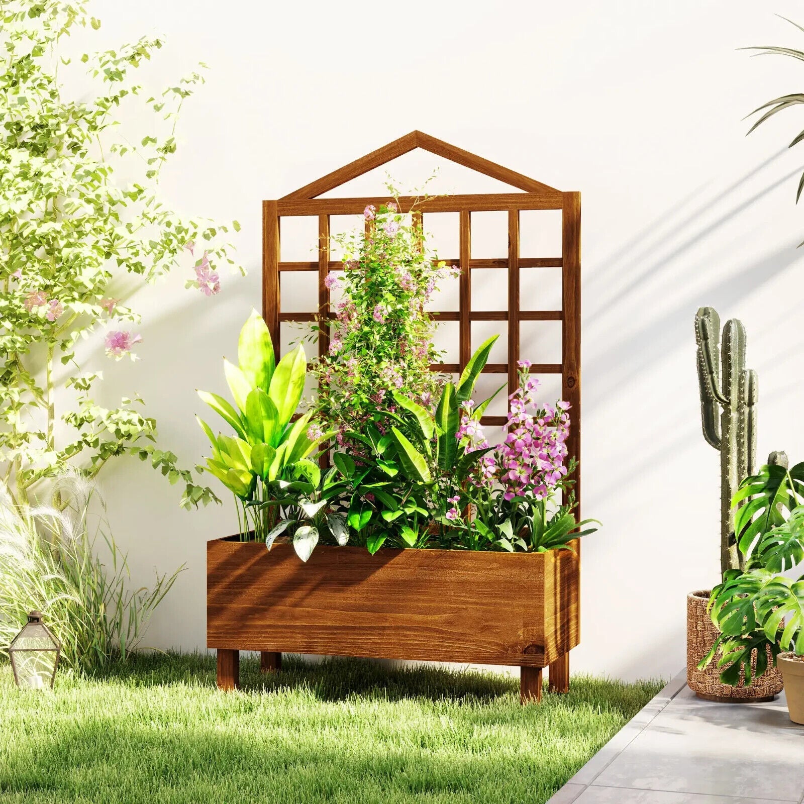 Wooden Garden Planter With Trellis Raised Beds Outdoor For Climbing Plants - Home and Garden Furniture Shop - #rustic - furniture#
