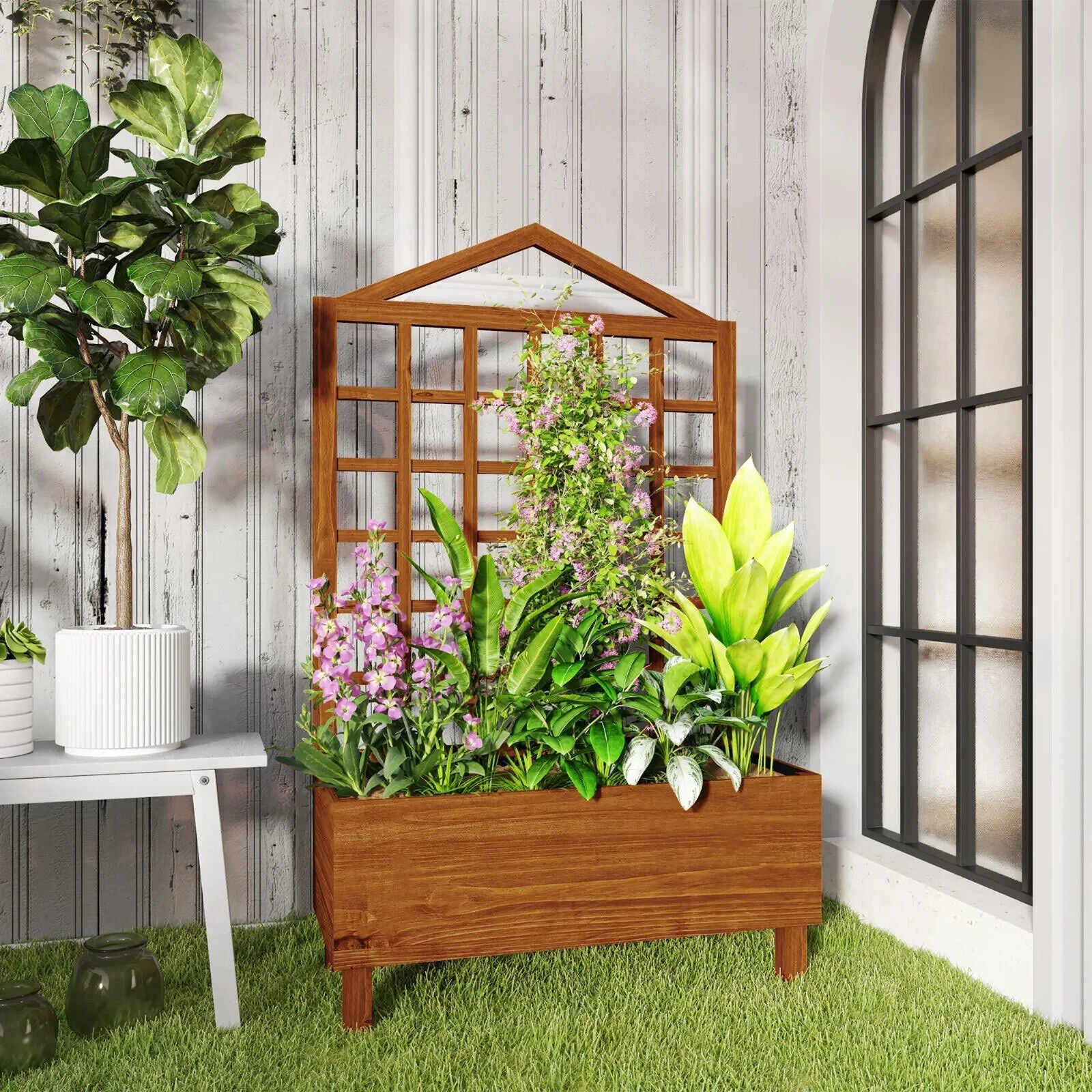Wooden Garden Planter With Trellis Raised Beds Outdoor For Climbing Plants - Home and Garden Furniture Shop - #rustic - furniture#
