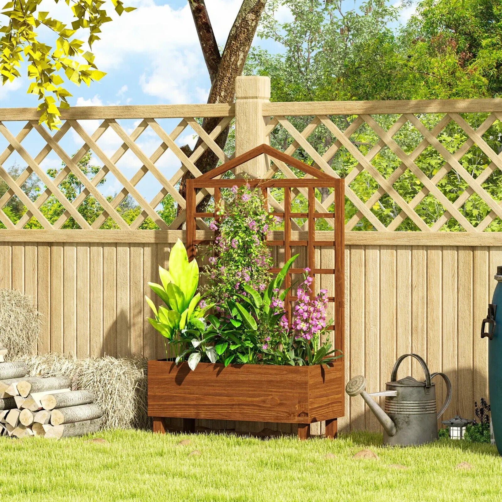 Wooden Garden Planter With Trellis Raised Beds Outdoor For Climbing Plants - Home and Garden Furniture Shop - #rustic - furniture#