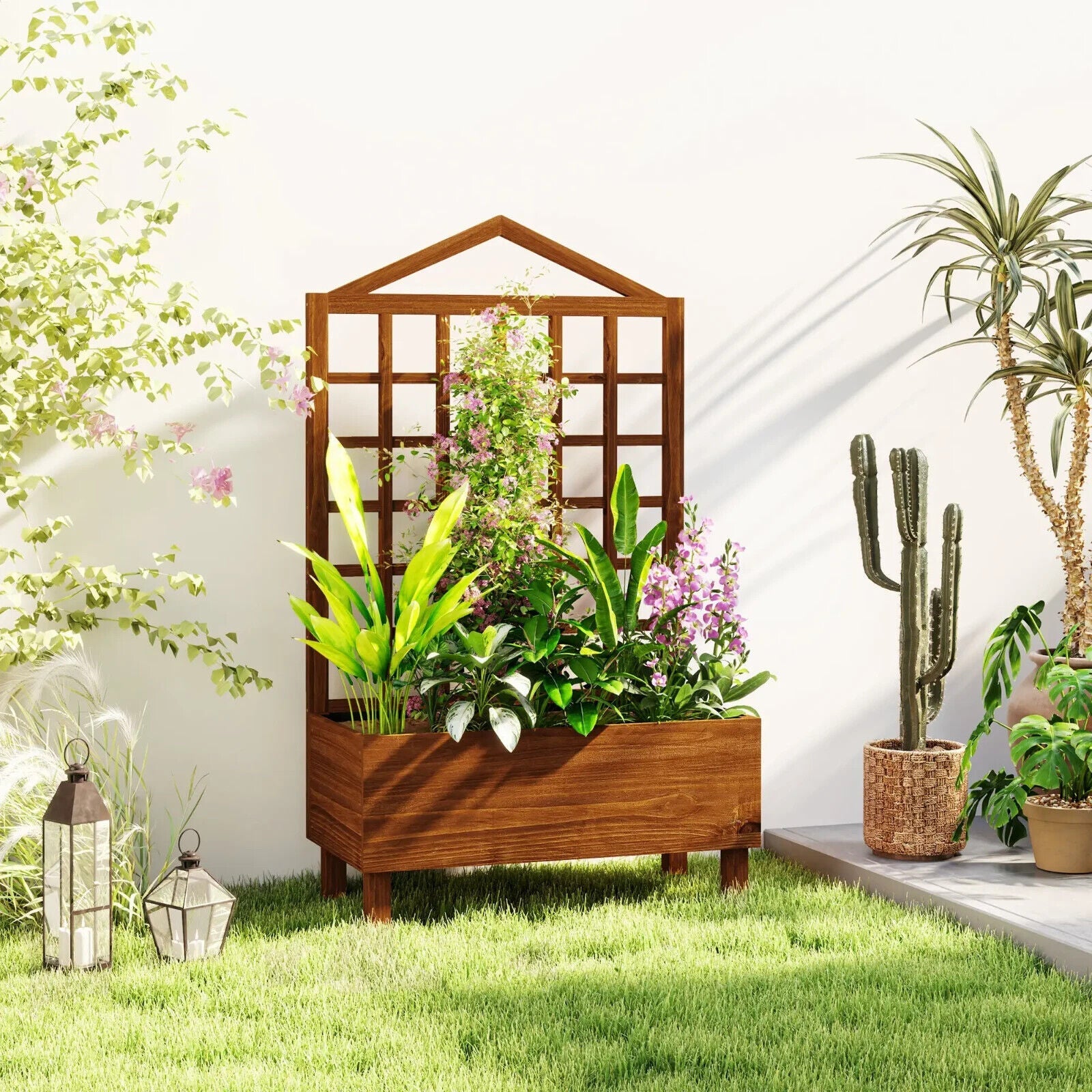 Wooden Garden Planter With Trellis Raised Beds Outdoor For Climbing Plants - Home and Garden Furniture Shop - #rustic - furniture#