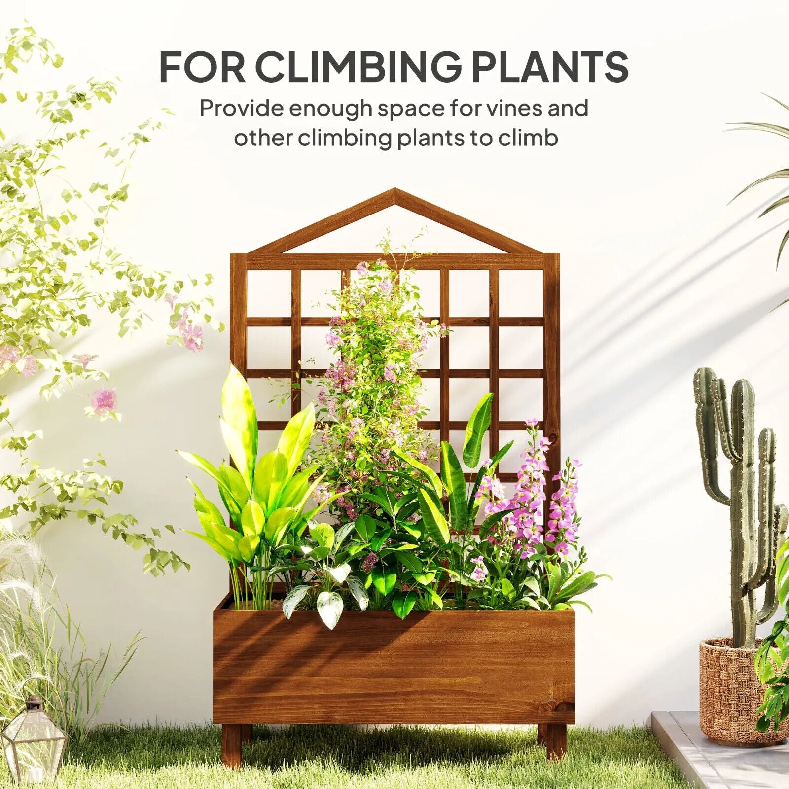 Wooden Garden Planter With Trellis Raised Beds Outdoor For Climbing Plants - Home and Garden Furniture Shop - #rustic - furniture#