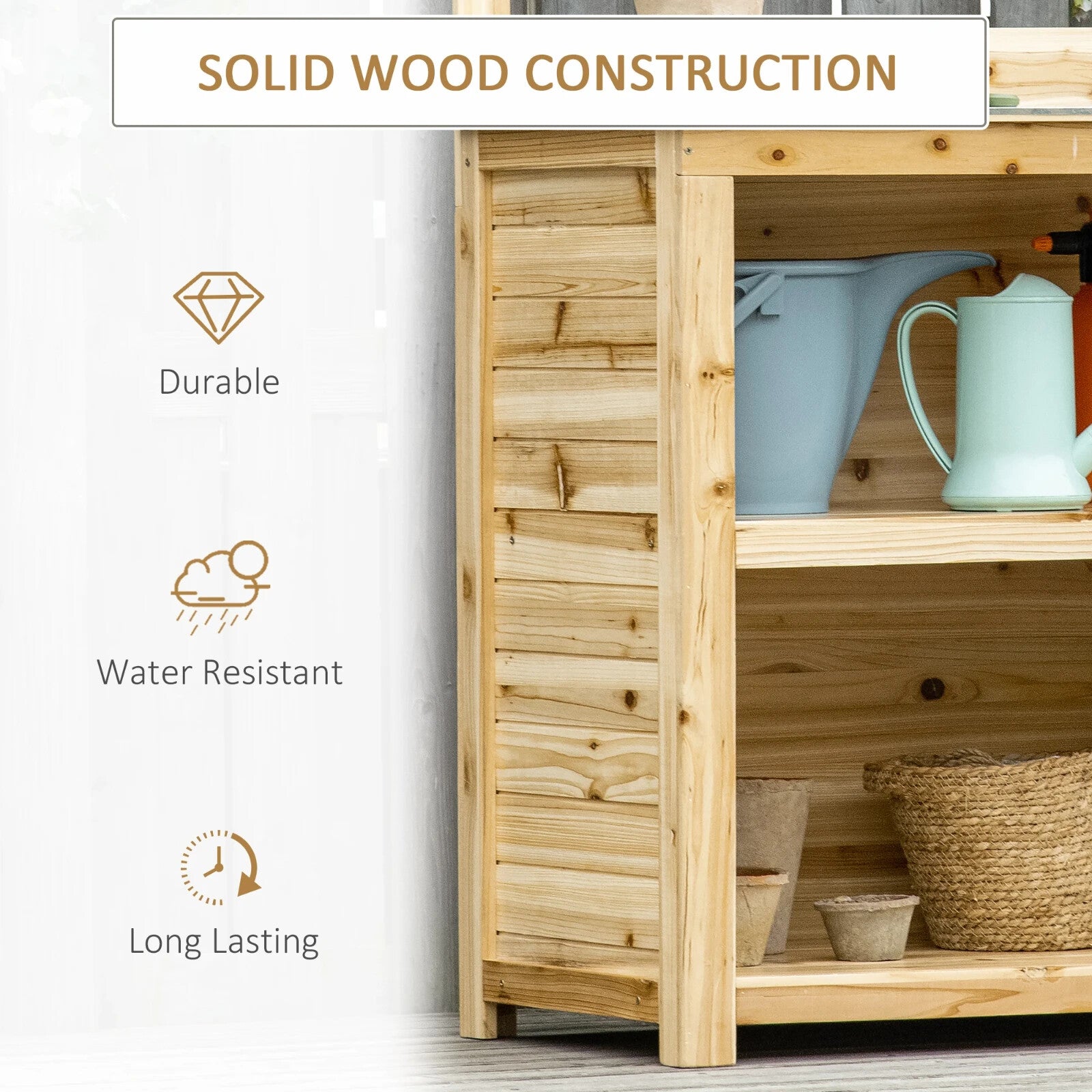 Wooden Garden Potting Bench Workstation Table w/ Galvanised Tabletop Shelve Hook - Home and Garden Furniture Shop - rustic - furniture