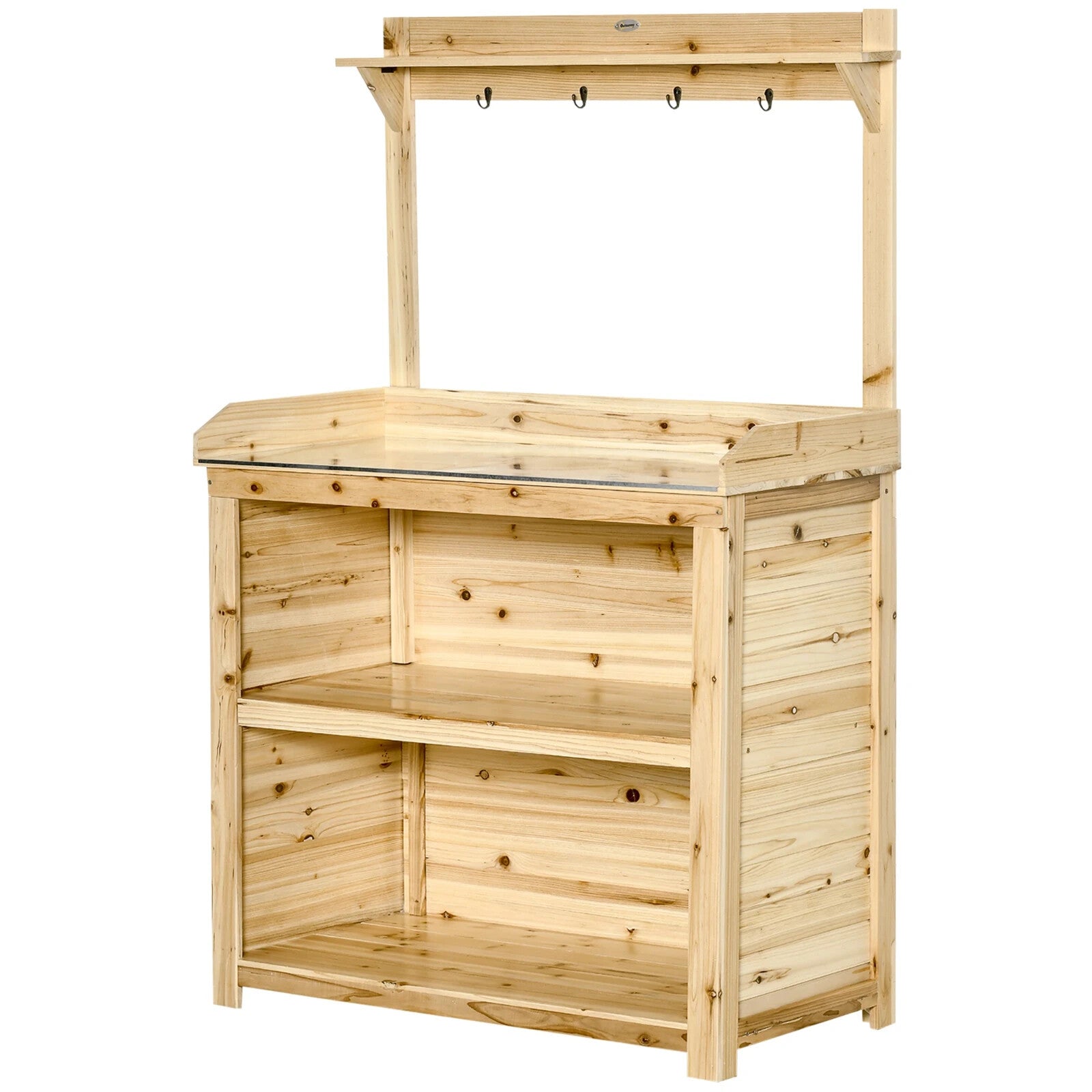 Wooden Garden Potting Bench Workstation Table w/ Galvanised Tabletop Shelve Hook - Home and Garden Furniture Shop - rustic - furniture