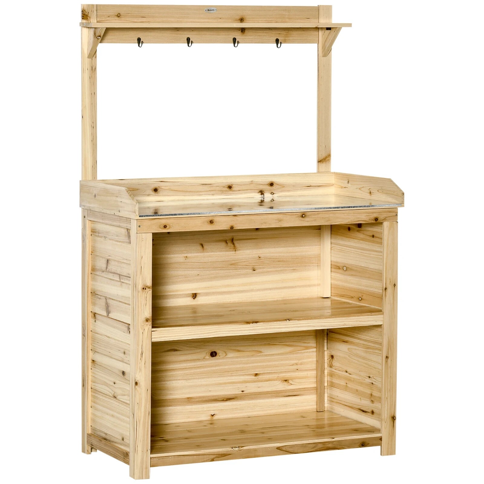 Wooden Garden Potting Bench Workstation Table w/ Galvanised Tabletop Shelve Hook - Home and Garden Furniture Shop - rustic - furniture