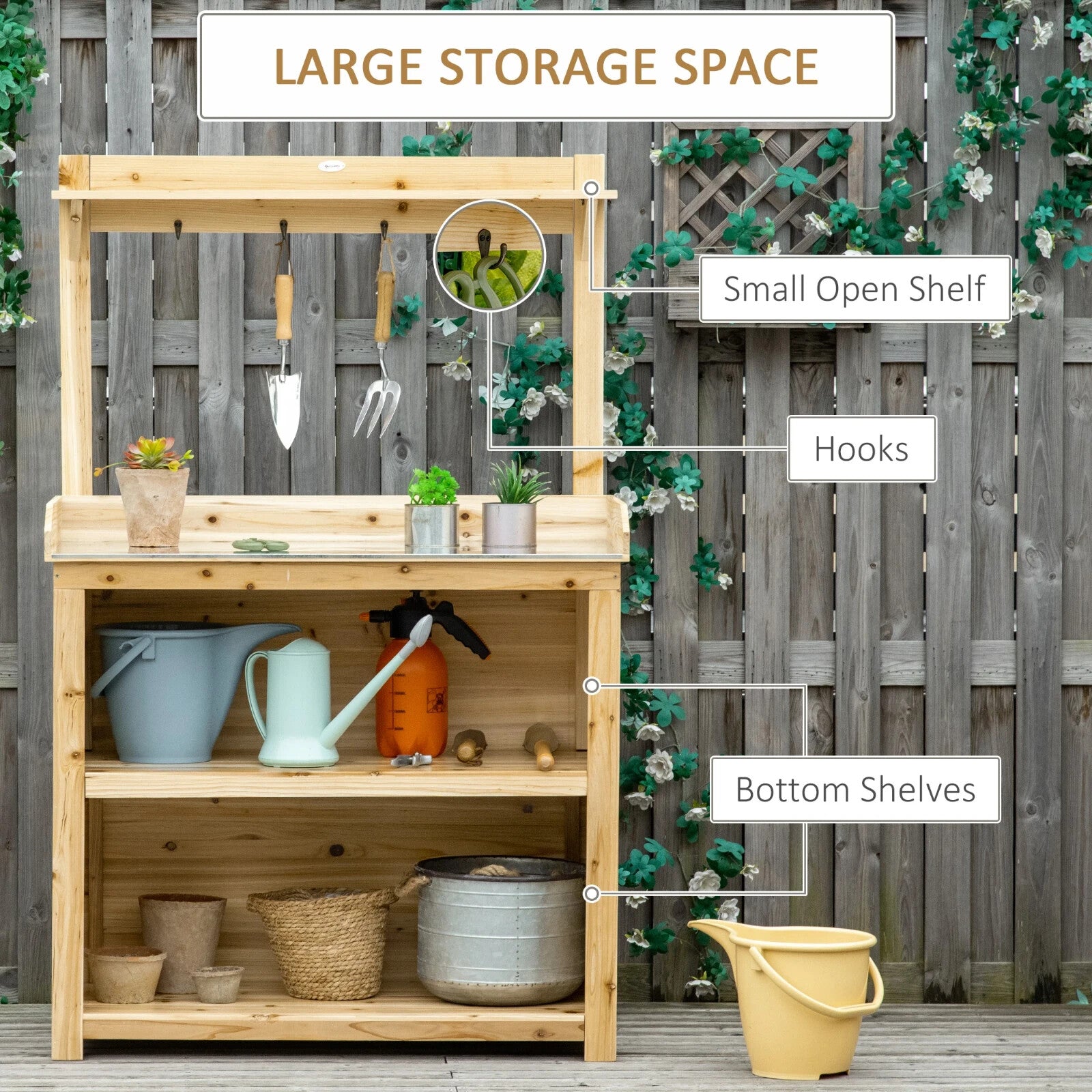 Wooden Garden Potting Bench Workstation Table w/ Galvanised Tabletop Shelve Hook - Home and Garden Furniture Shop - rustic - furniture