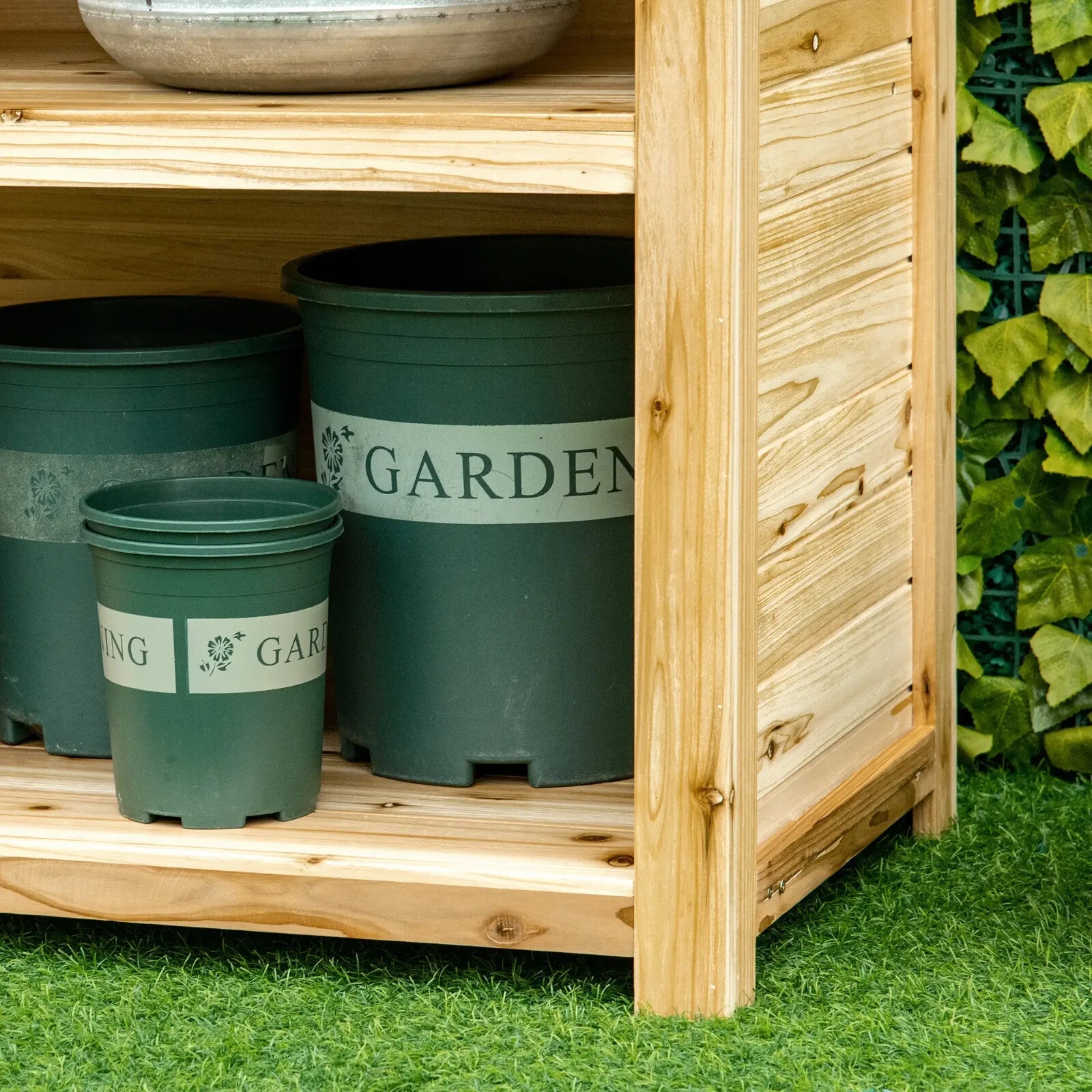 Wooden Garden Potting Bench Workstation Table w/ Galvanised Tabletop Shelve Hook - Home and Garden Furniture Shop - rustic - furniture