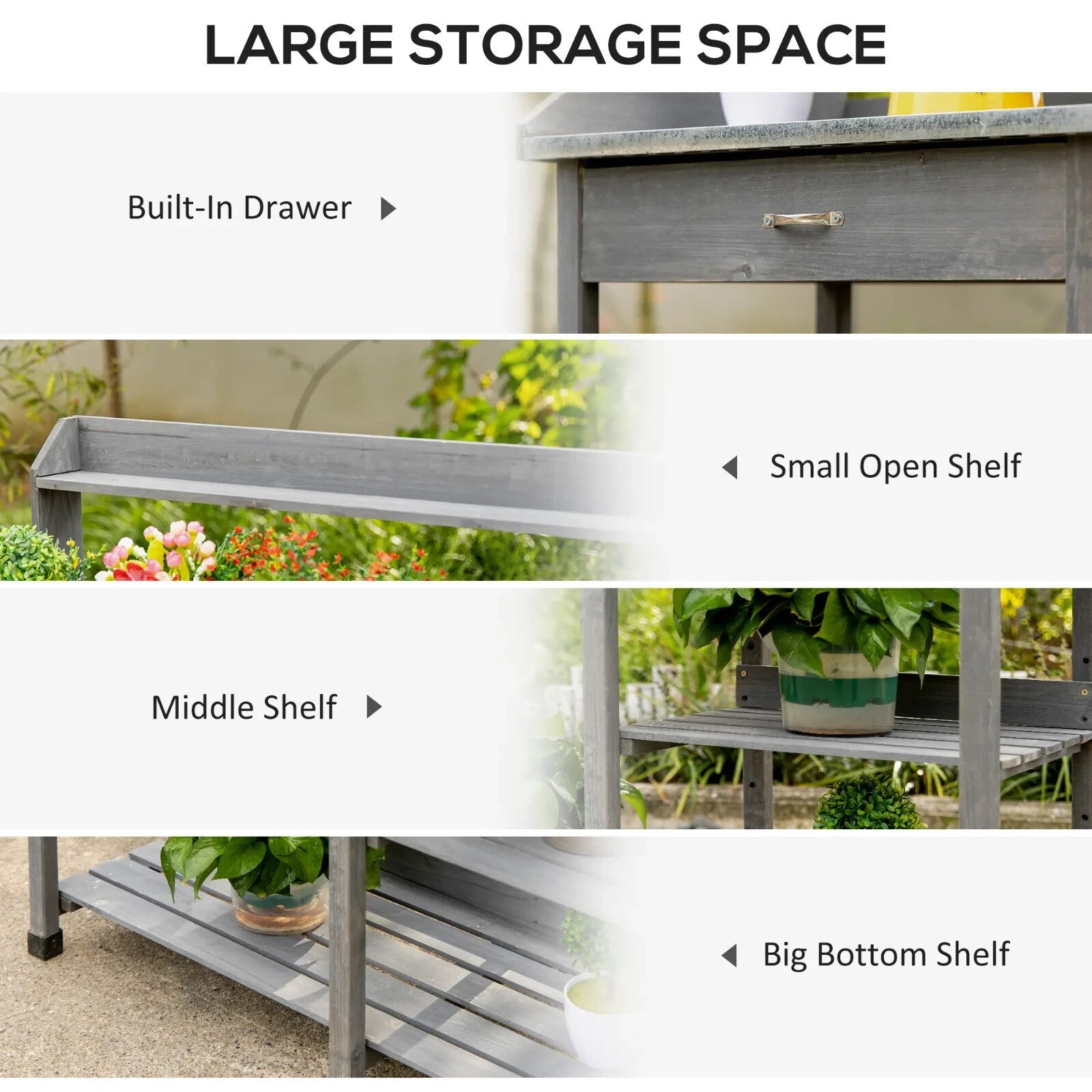 Wooden Garden Potting Table Workstation with Metal Top Drawer & Storage Shelves - Home and Garden Furniture Shop - rustic - furniture