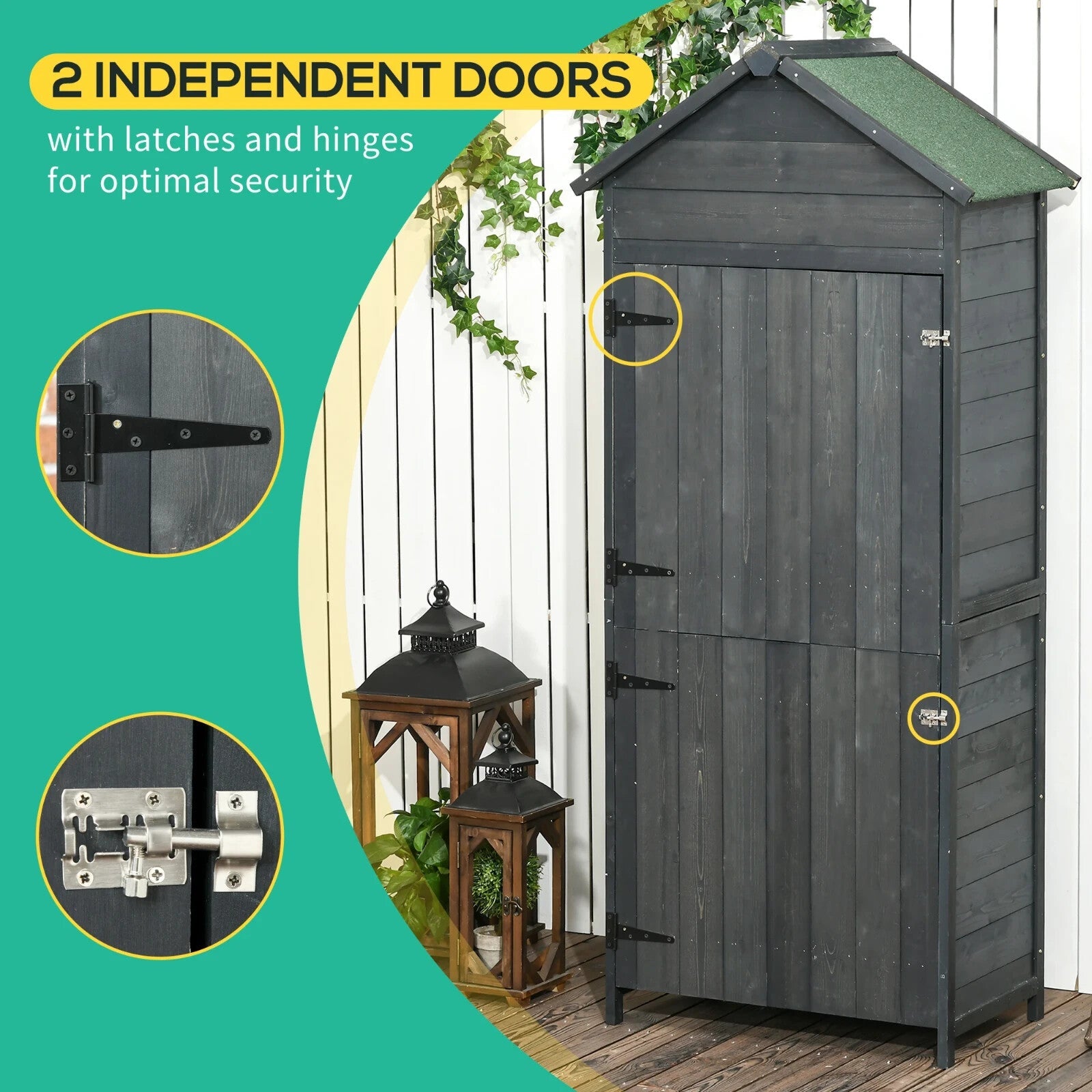 Wooden Garden Shed Outdoor Shelves Utility Tool Storage Cabinet Grey Patio Shed - Home and Garden Furniture Shop - rustic - furniture