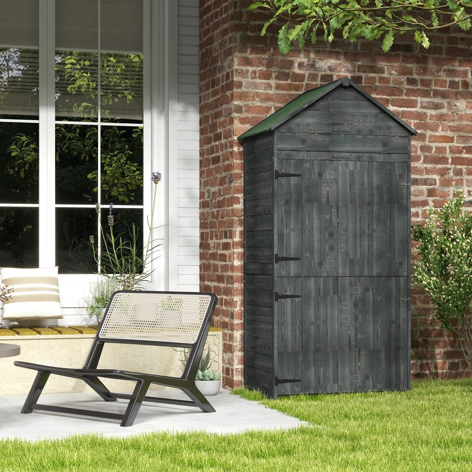 Wooden Garden Shed Outdoor Shelves Utility Tool Storage Cabinet Grey Patio Shed - Home and Garden Furniture Shop - #rustic - furniture#