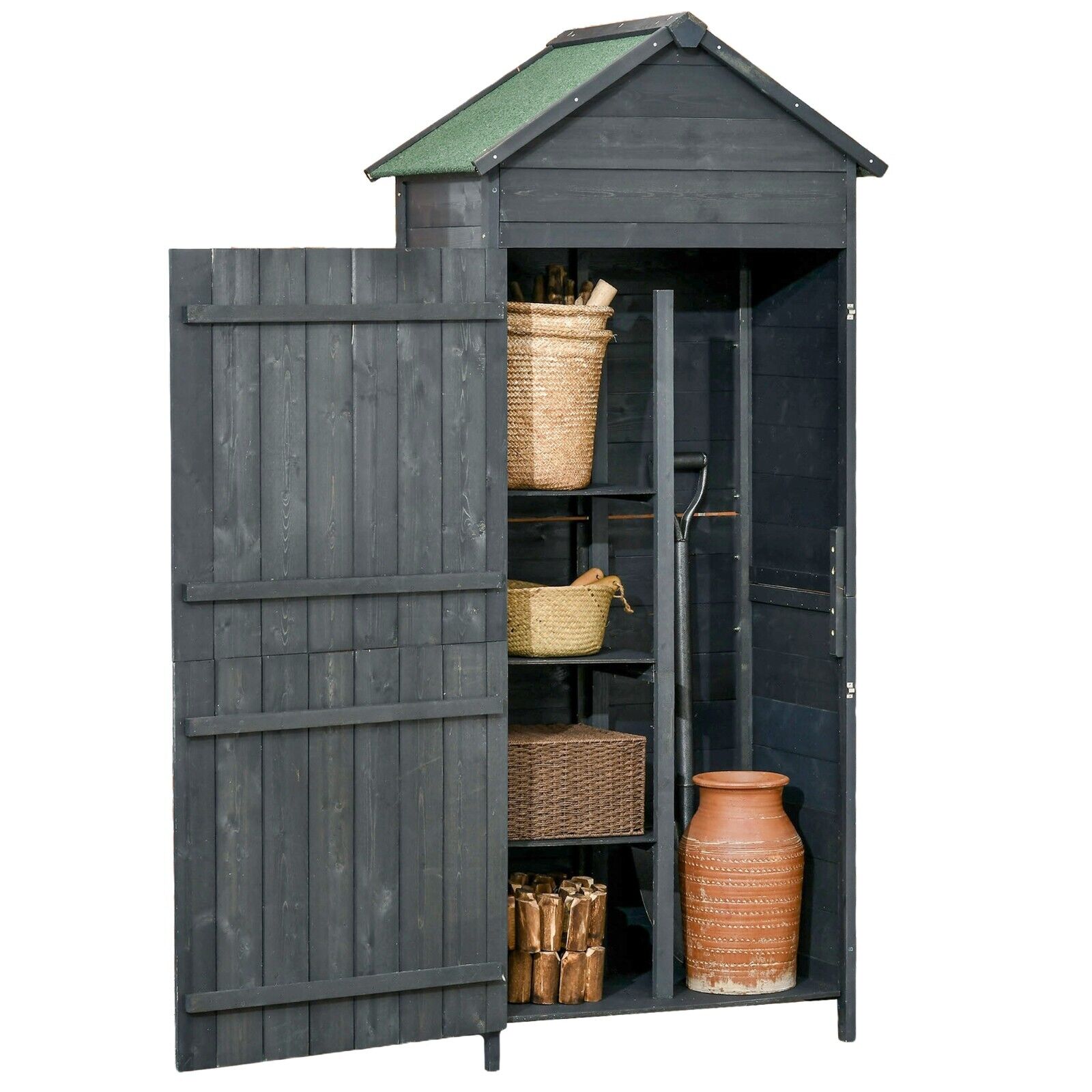 Wooden Garden Shed Outdoor Shelves Utility Tool Storage Cabinet Grey Patio Shed - Home and Garden Furniture Shop - #rustic - furniture#