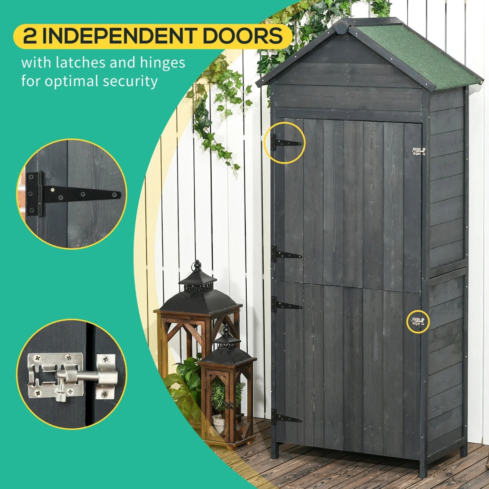 Wooden Garden Shed Outdoor Shelves Utility Tool Storage Cabinet Grey Patio Shed - Home and Garden Furniture Shop - #rustic - furniture#