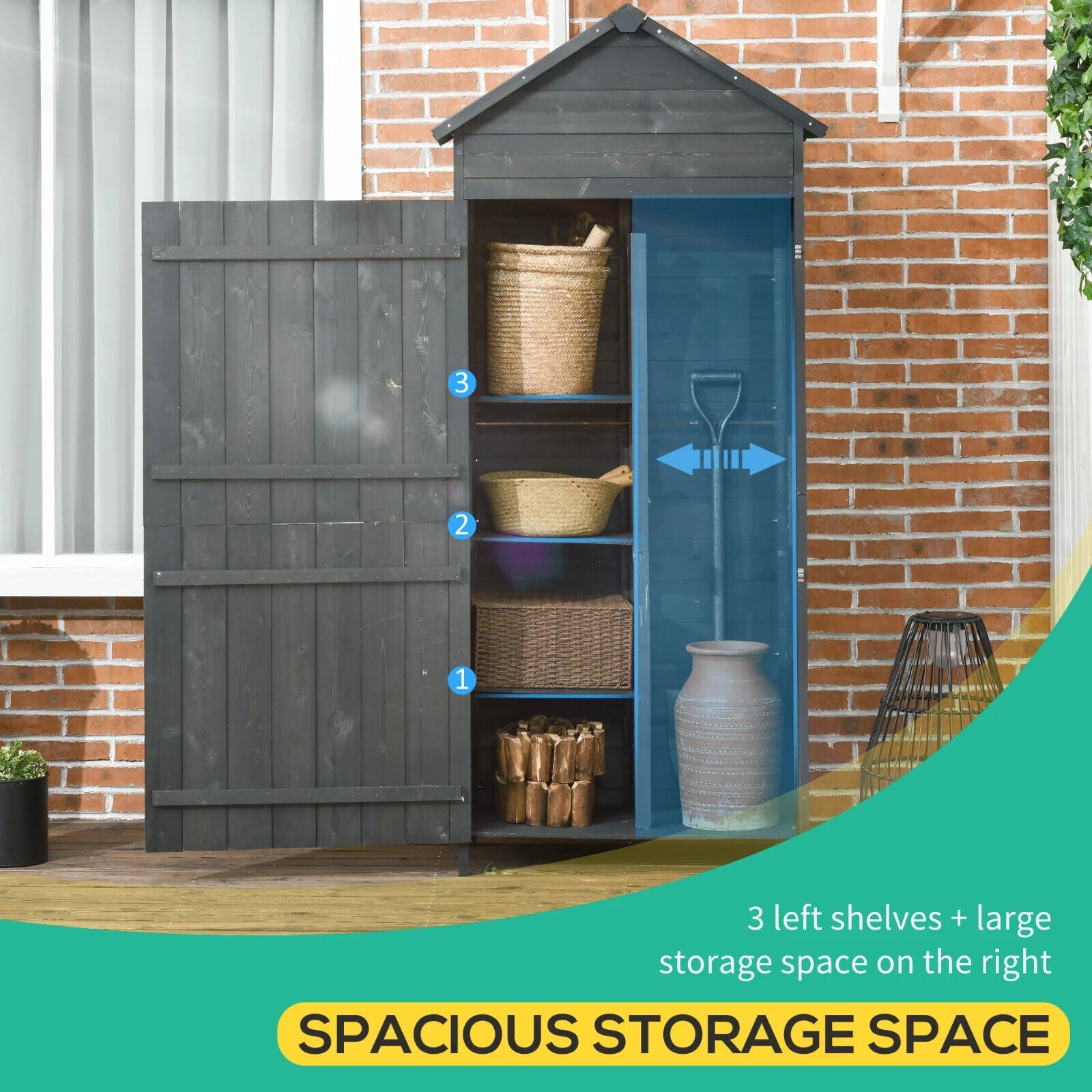 Wooden Garden Shed Outdoor Shelves Utility Tool Storage Cabinet Grey Patio Shed - Home and Garden Furniture Shop - rustic - furniture
