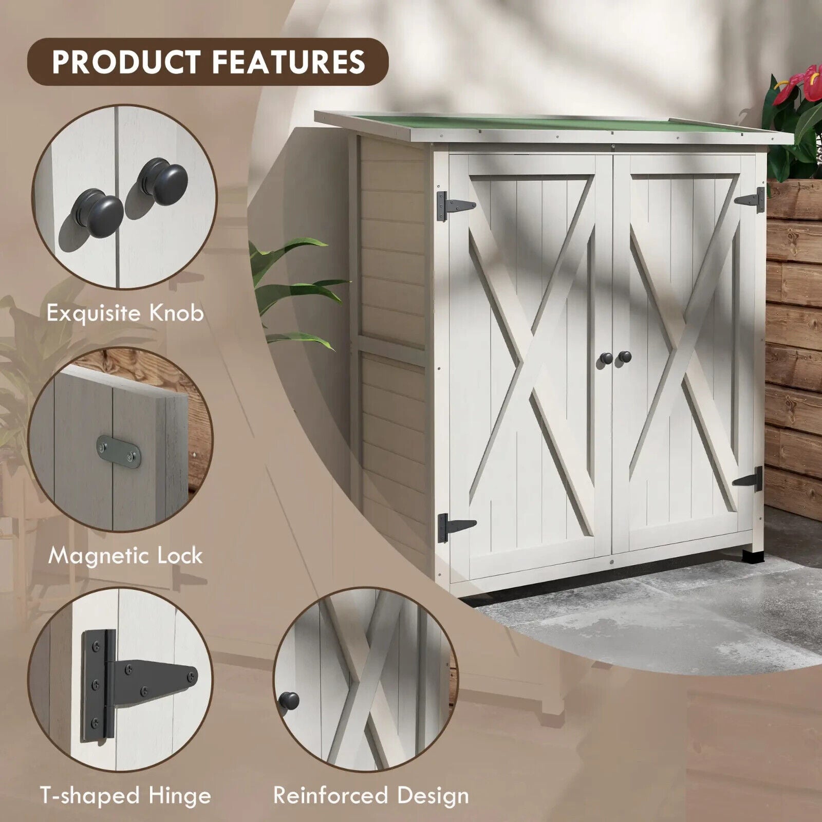 Wooden Garden Storage Shed Fir Tool Cabinet with Shelves and Double Door Outdoor - Home and Garden Furniture Shop - #rustic - furniture#