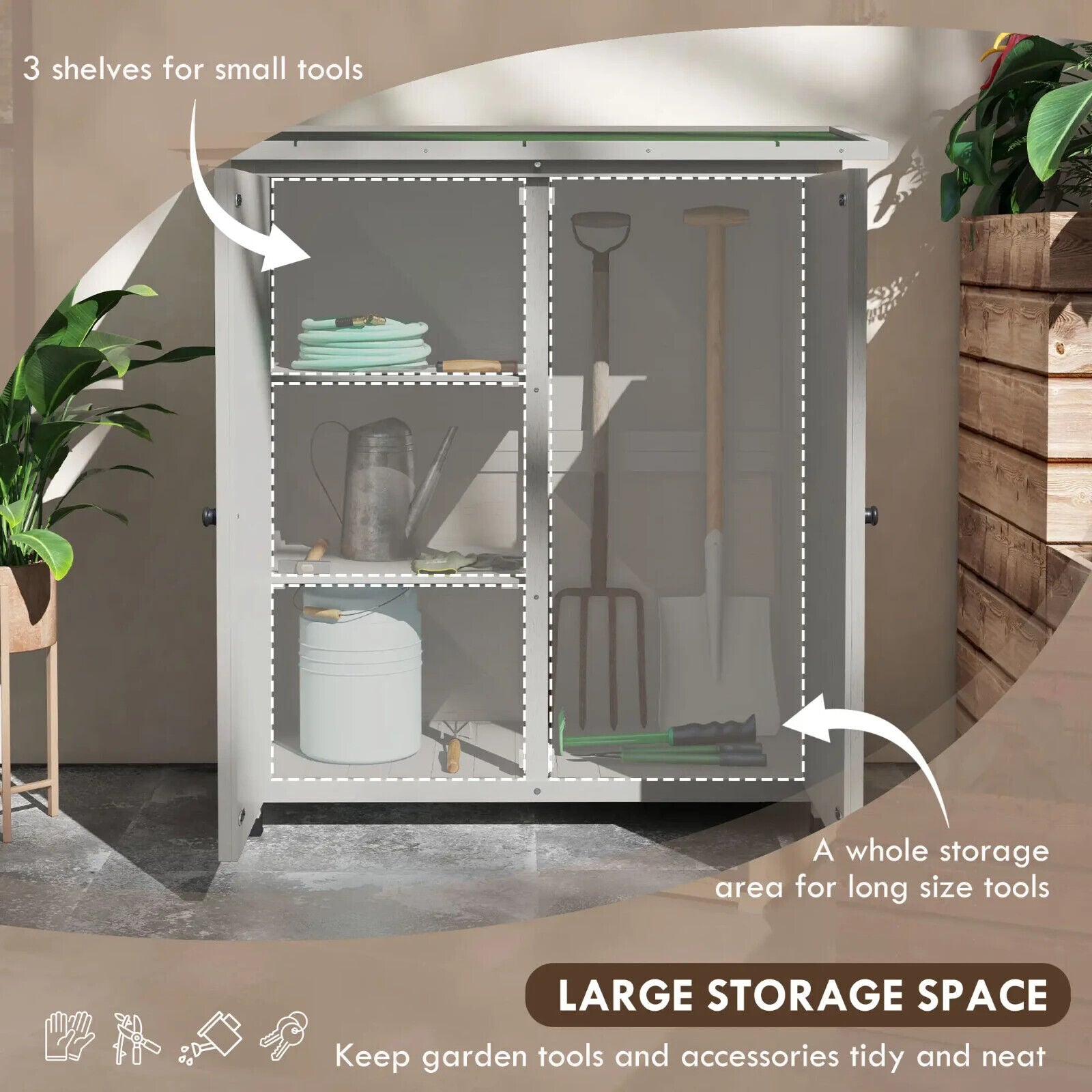 Wooden Garden Storage Shed Fir Tool Cabinet with Shelves and Double Door Outdoor - Home and Garden Furniture Shop - #rustic - furniture#