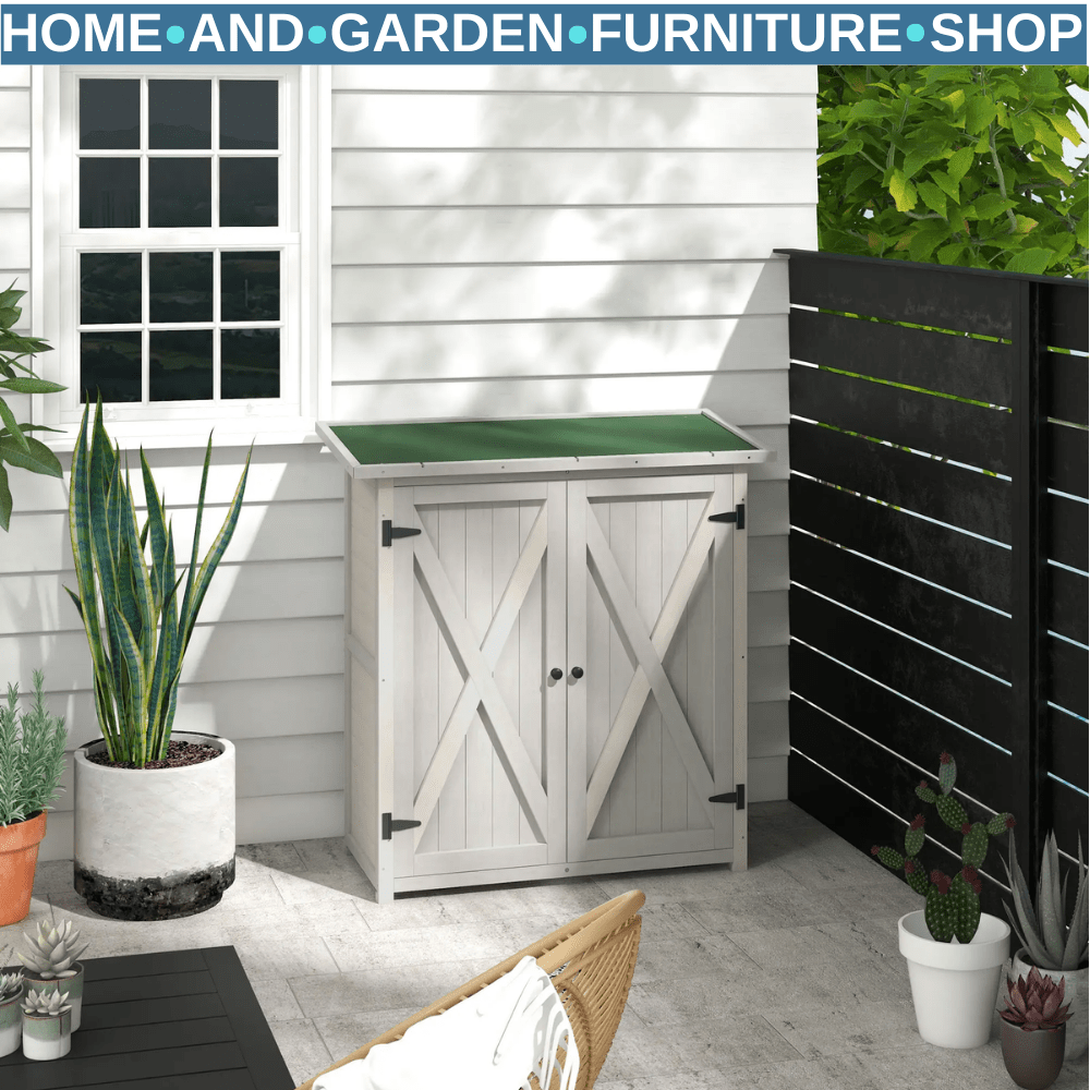 Wooden Garden Storage Shed Fir Tool Cabinet with Shelves and Double Door Outdoor - Home and Garden Furniture Shop - #rustic - furniture#