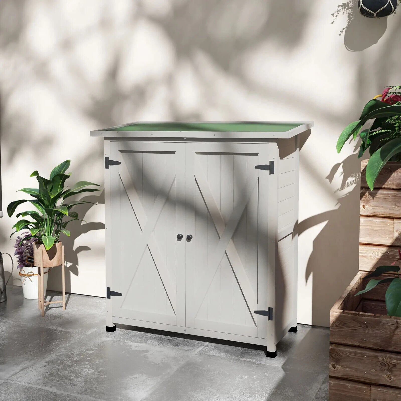 Wooden Garden Storage Shed Fir Tool Cabinet with Shelves and Double Door Outdoor - Home and Garden Furniture Shop - #rustic - furniture#