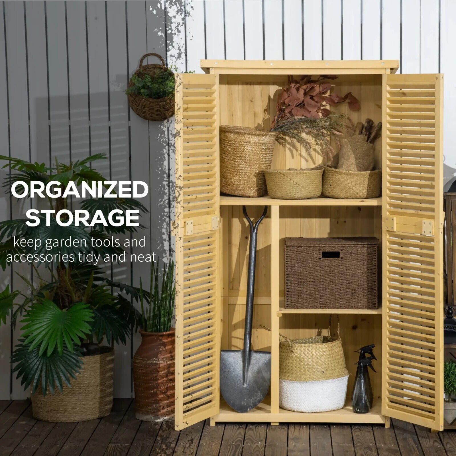 Wooden Garden Storage Shed Outdoor Utility Tool Cabinet Asphalt Roof Double Door - Home and Garden Furniture Shop - #rustic - furniture#