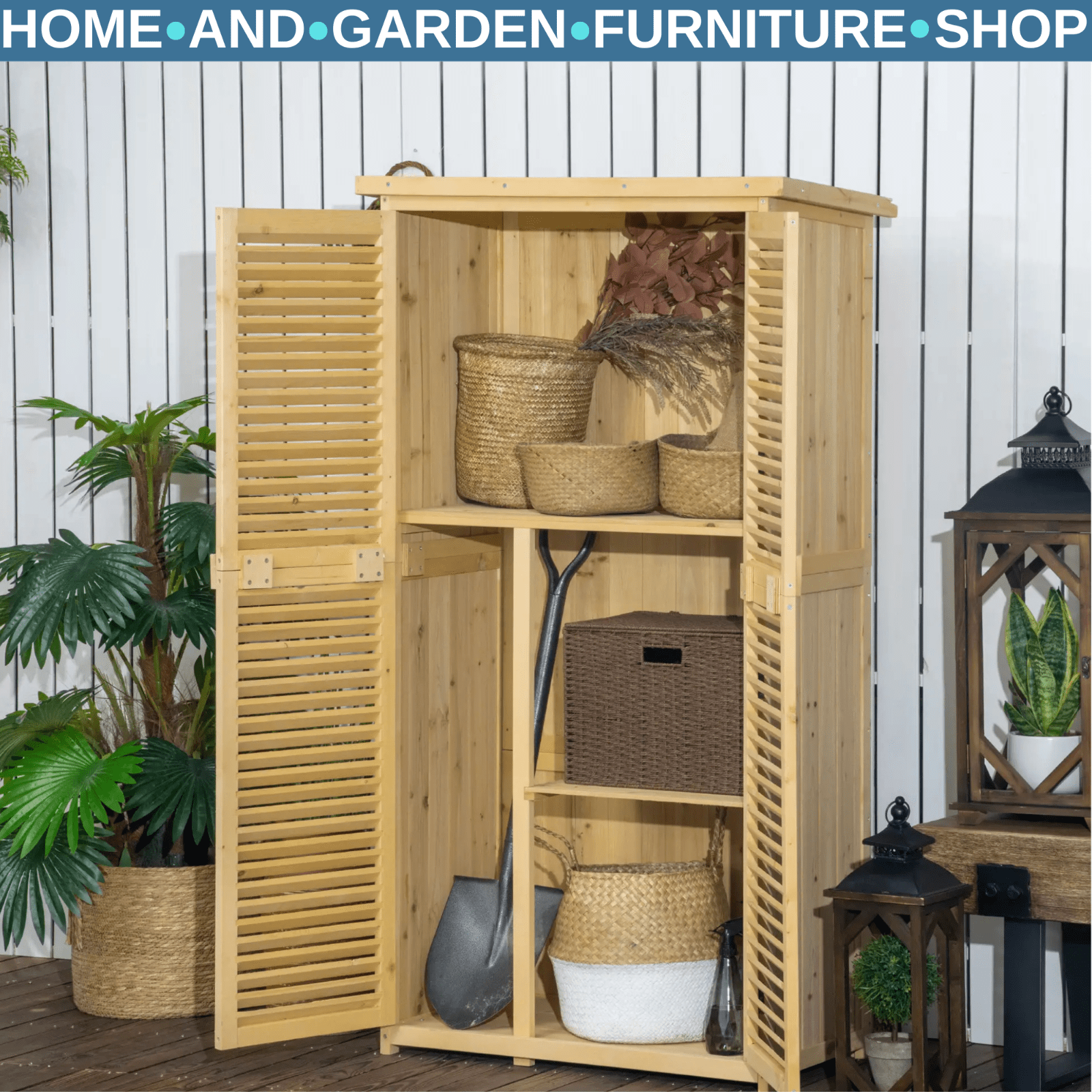 Wooden Garden Storage Shed Outdoor Utility Tool Cabinet Asphalt Roof Double Door - Home and Garden Furniture Shop - #rustic - furniture#