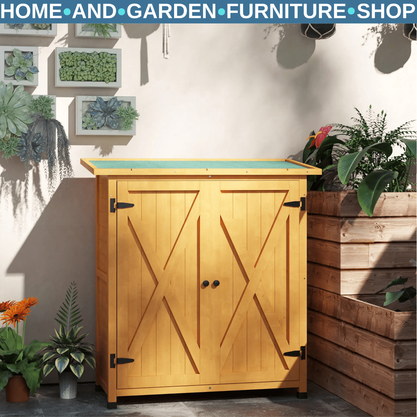 Wooden Garden Storage Shed Tool Cabinet Organiser with Shelves Utility Cupboard - Home and Garden Furniture Shop - rustic - furniture