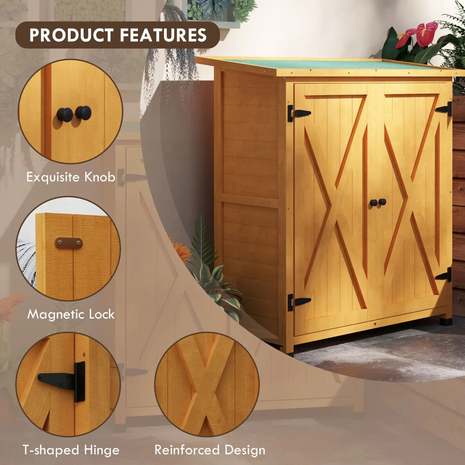 Wooden Garden Storage Shed Tool Cabinet Organiser with Shelves Utility Cupboard - Home and Garden Furniture Shop - #rustic - furniture#