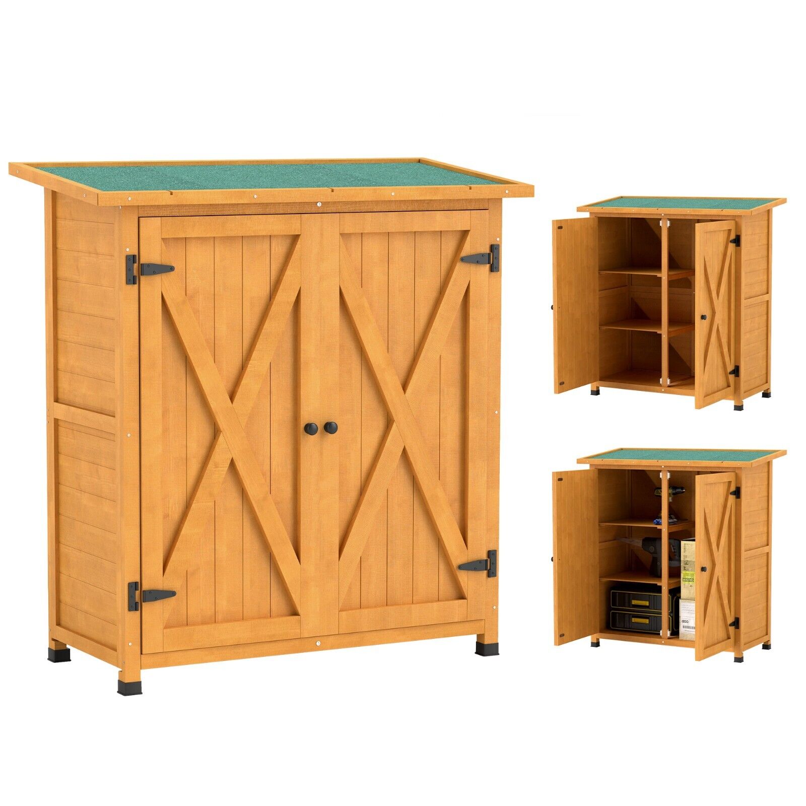 Wooden Garden Storage Shed Tool Cabinet Organiser with Shelves Utility Cupboard - Home and Garden Furniture Shop - #rustic - furniture#