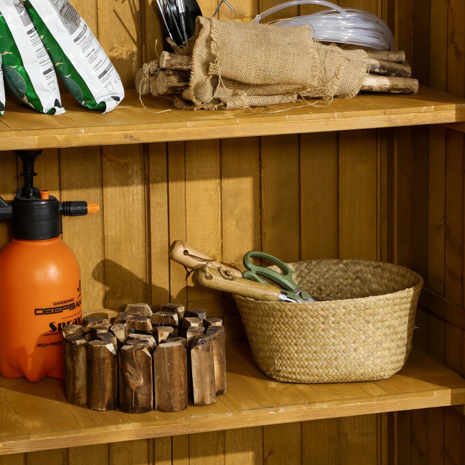 Wooden Garden Storage Shed Tool Cabinet w/ 3 Tier Shelves & Asphalt Roof Outdoor - Home and Garden Furniture Shop - #rustic - furniture#