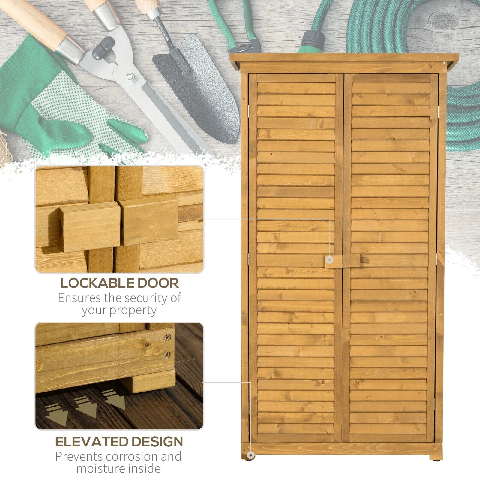 Wooden Garden Storage Shed Tool Cabinet w/ 3 Tier Shelves & Asphalt Roof Outdoor - Home and Garden Furniture Shop - #rustic - furniture#