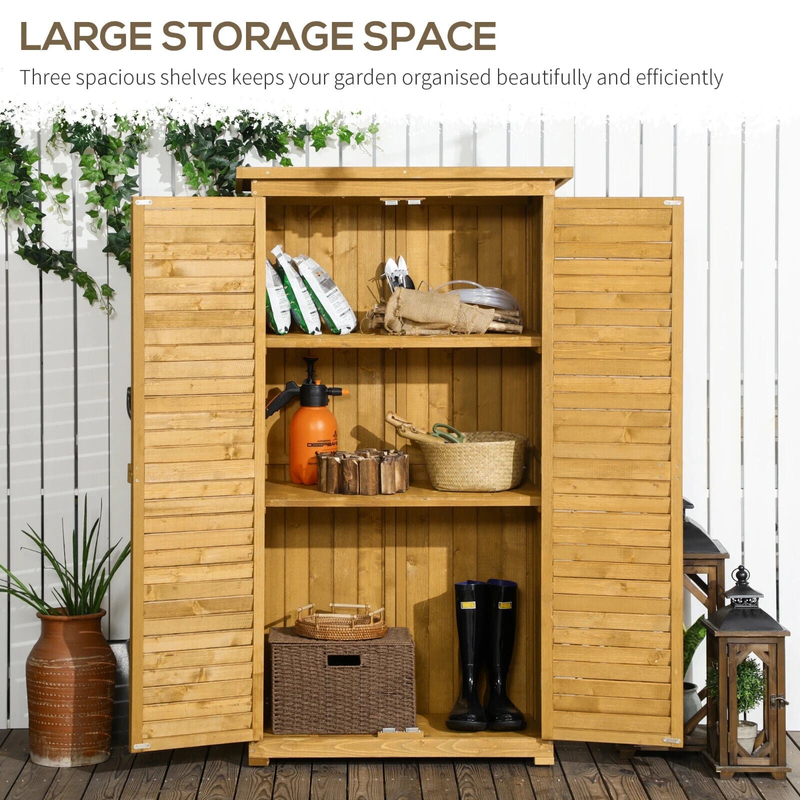 Wooden Garden Storage Shed Tool Cabinet w/ 3 Tier Shelves & Asphalt Roof Outdoor - Home and Garden Furniture Shop - #rustic - furniture#