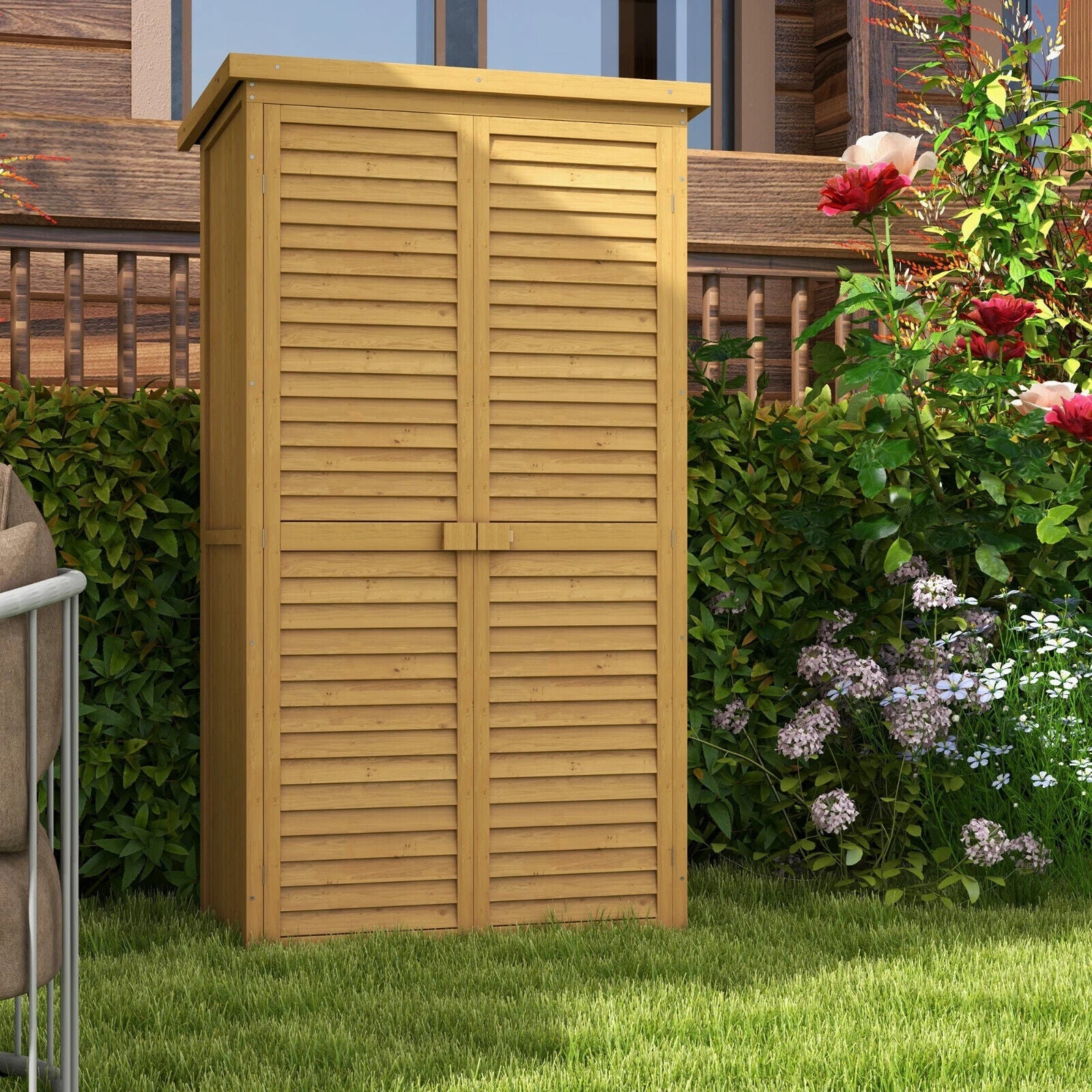 Wooden Garden Storage Shed Tool Cabinet w/ 3 Tier Shelves & Asphalt Roof Outdoor - Home and Garden Furniture Shop - #rustic - furniture#