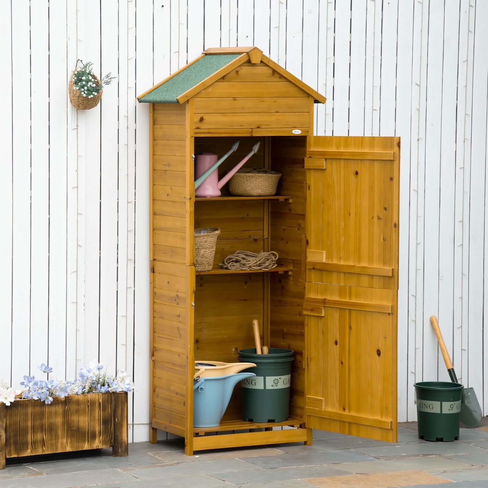 Wooden Garden Storage Shed Tool Cabinet w/ Two Shelves Lockable Door Patio Shed - Home and Garden Furniture Shop - #rustic - furniture#