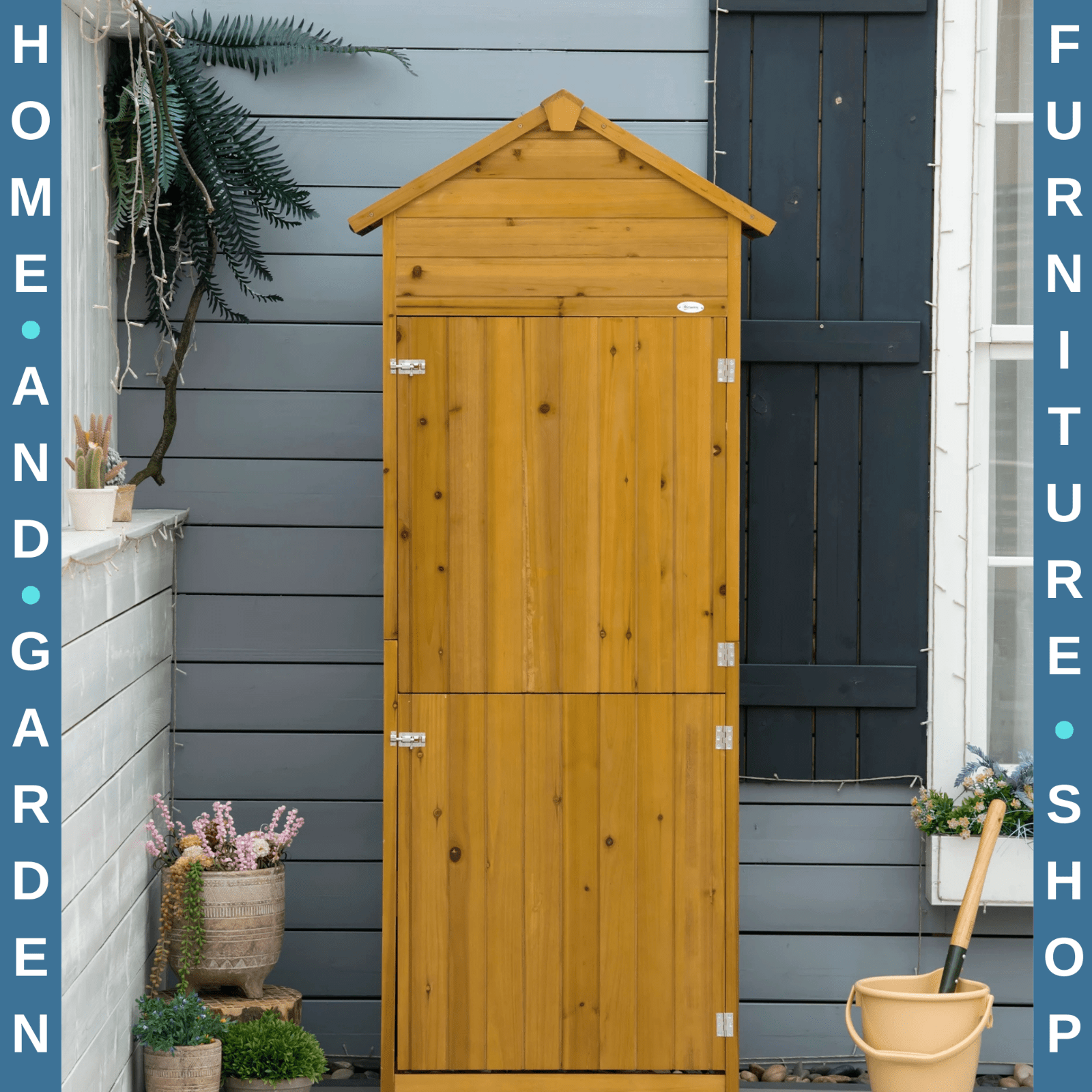 Wooden Garden Storage Shed Tool Cabinet w/ Two Shelves Lockable Door Patio Shed - Home and Garden Furniture Shop - #rustic - furniture#