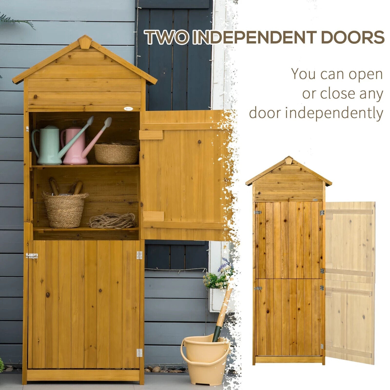 Wooden Garden Storage Shed Tool Cabinet w/ Two Shelves Lockable Door Patio Shed - Home and Garden Furniture Shop - #rustic - furniture#