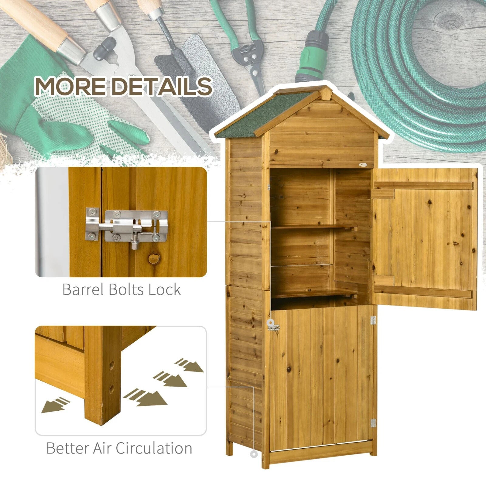 Wooden Garden Storage Shed Tool Cabinet w/ Two Shelves Lockable Door Patio Shed - Home and Garden Furniture Shop - #rustic - furniture#