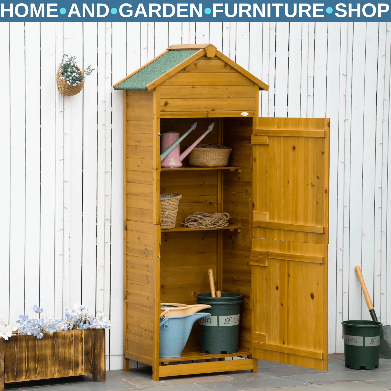 Wooden Garden Storage Shed Tool Cabinet w/ Two Shelves Lockable Door Patio Shed - Home and Garden Furniture Shop - #rustic - furniture#
