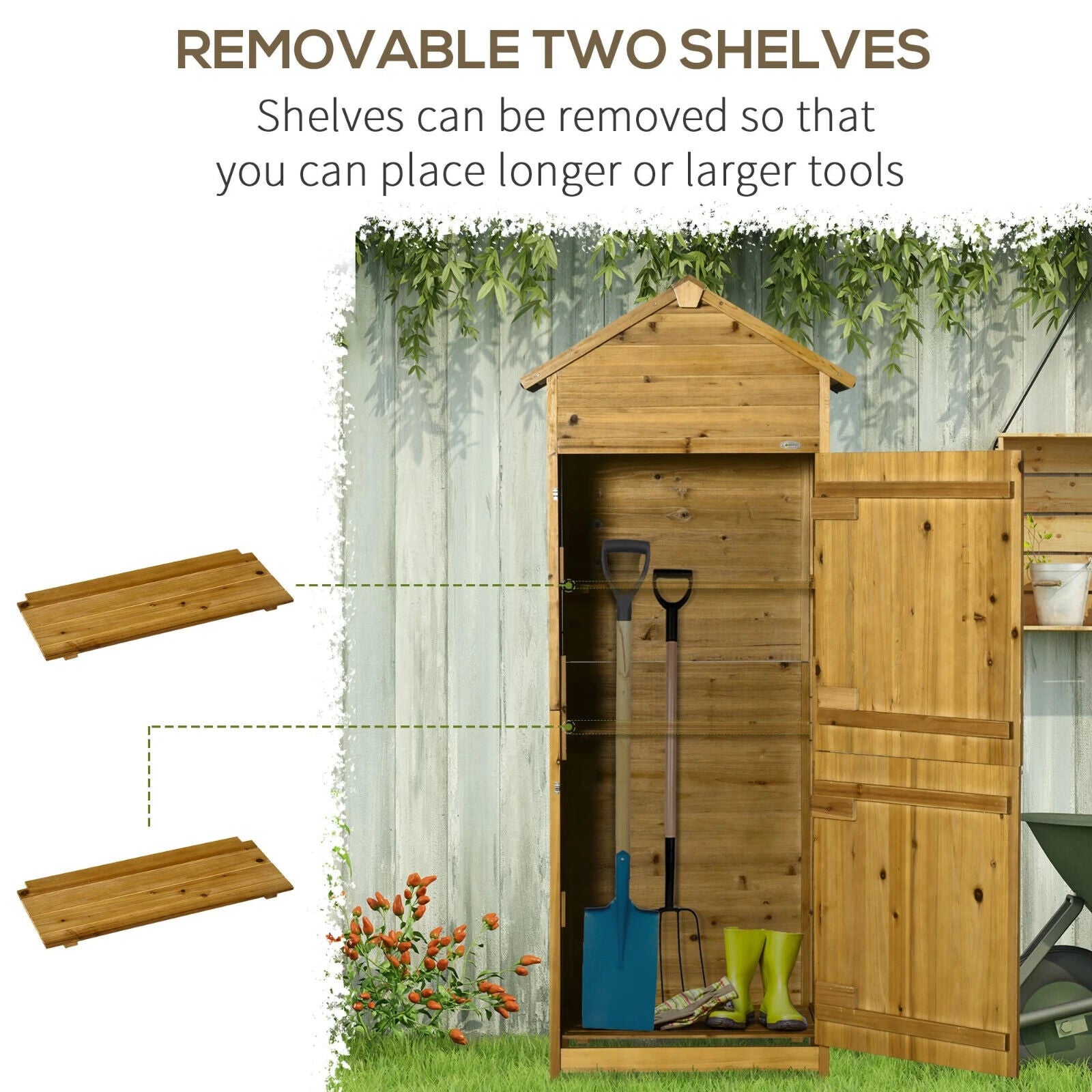 Wooden Garden Storage Shed Tool Cabinet w/ Two Shelves Lockable Door Patio Shed - Home and Garden Furniture Shop - #rustic - furniture#