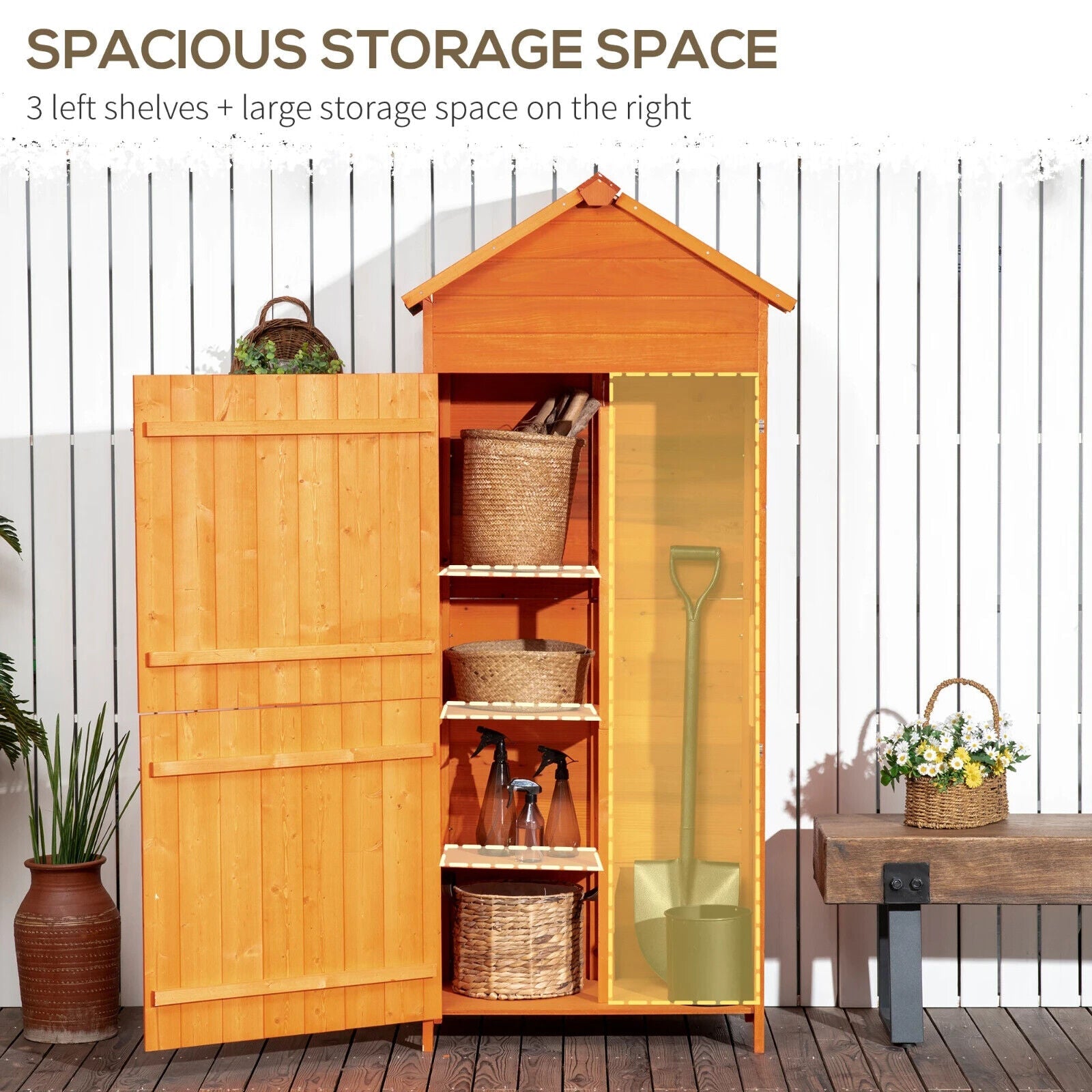 Wooden Garden Storage Shed Utility Tool Cabinet with Lockable Door Shelves Roof - Home and Garden Furniture Shop - #rustic - furniture#