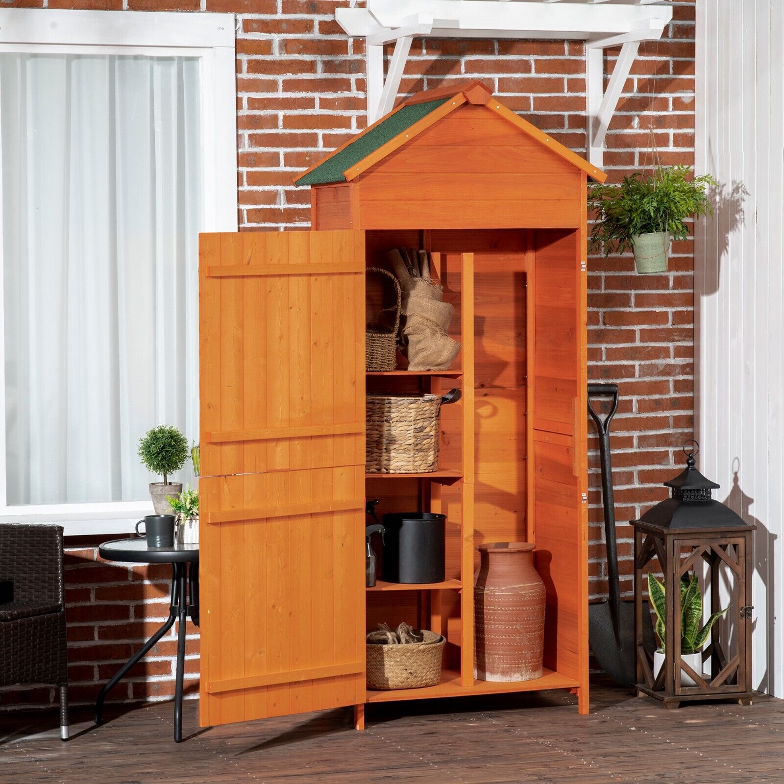 Wooden Garden Storage Shed Utility Tool Cabinet with Lockable Door Shelves Roof - Home and Garden Furniture Shop - #rustic - furniture#