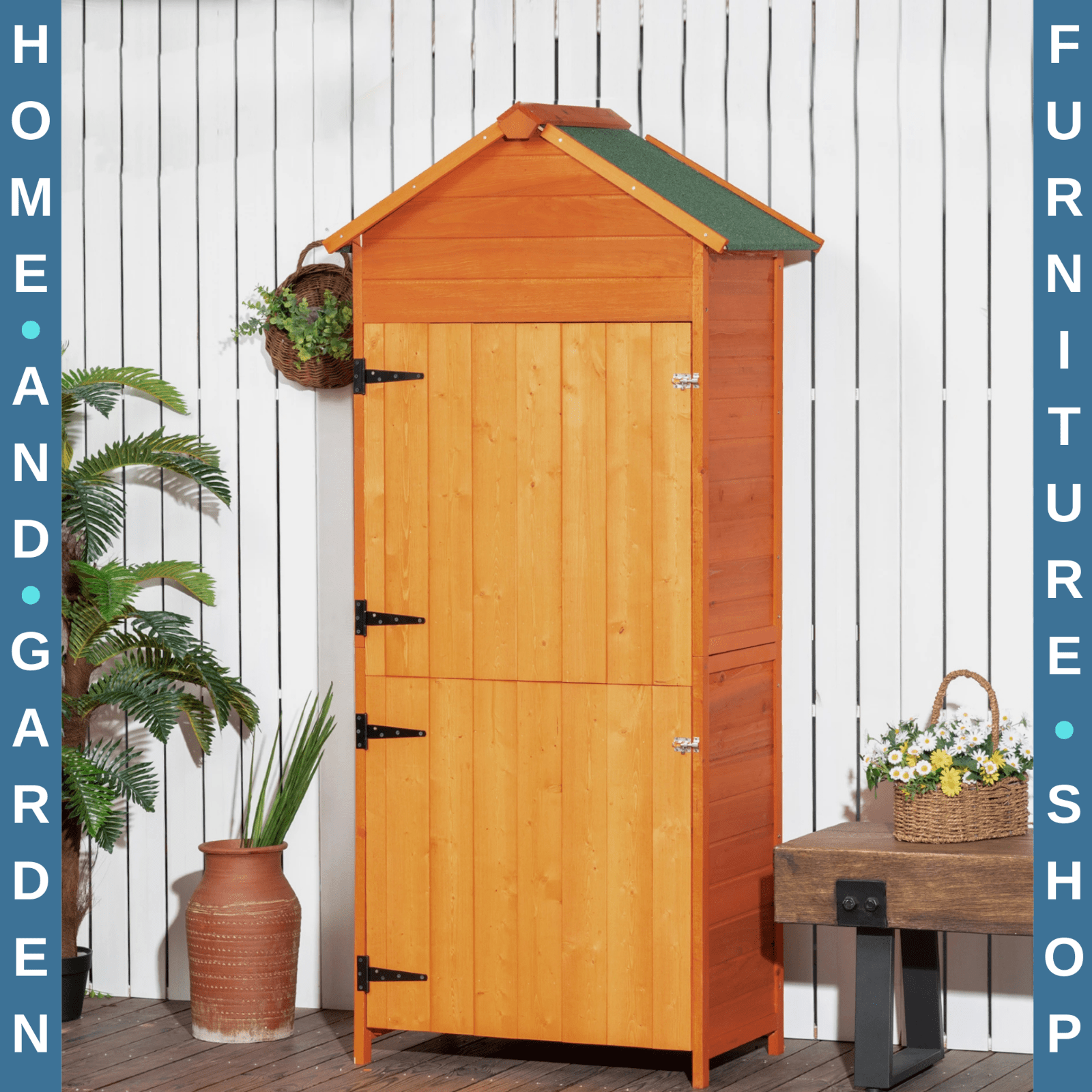 Wooden Garden Storage Shed Utility Tool Cabinet with Lockable Door Shelves Roof - Home and Garden Furniture Shop - #rustic - furniture#