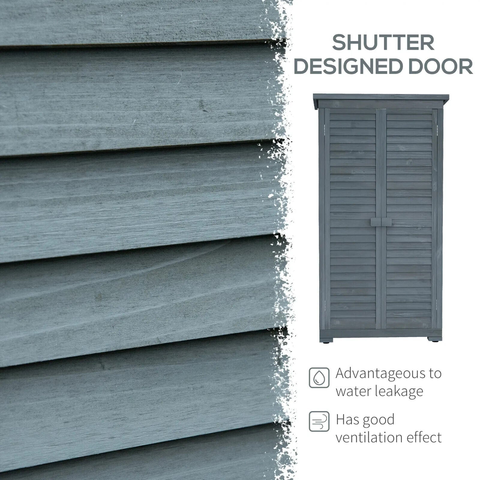 Wooden Garden Storage Shed with 3 Shelves, Shutter Doors and Asphalt Roof - Home and Garden Furniture Shop - #rustic - furniture#