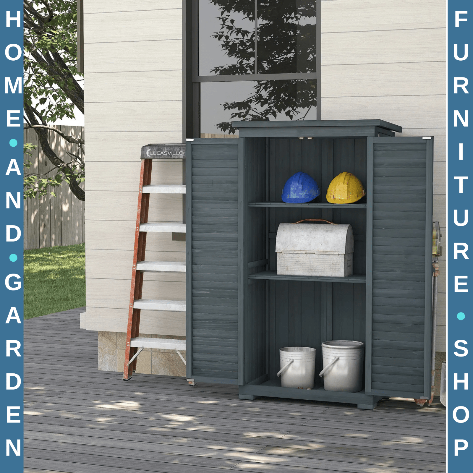Wooden Garden Storage Shed with 3 Shelves, Shutter Doors and Asphalt Roof - Home and Garden Furniture Shop - #rustic - furniture#