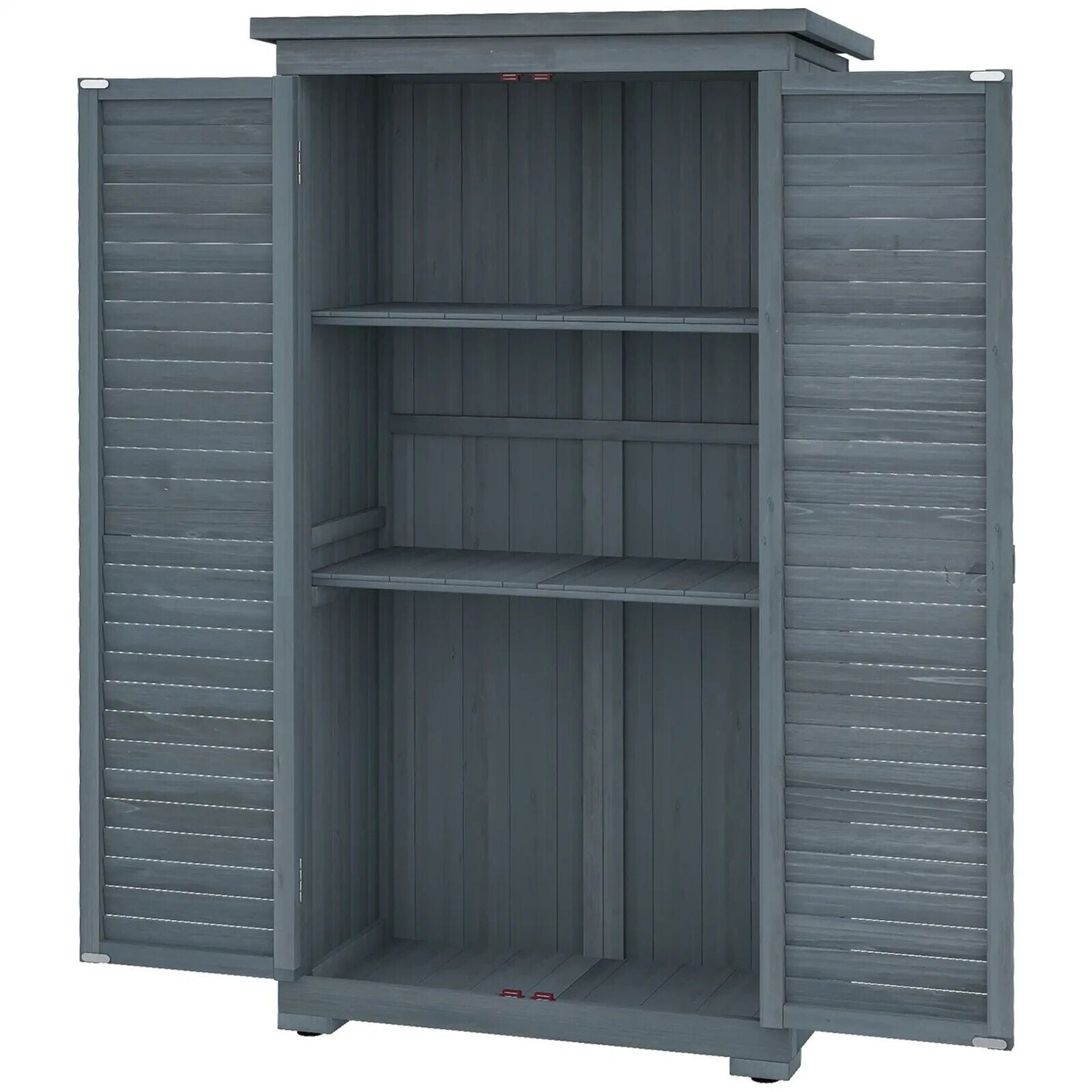 Wooden Garden Storage Shed with 3 Shelves, Shutter Doors and Asphalt Roof - Home and Garden Furniture Shop - #rustic - furniture#