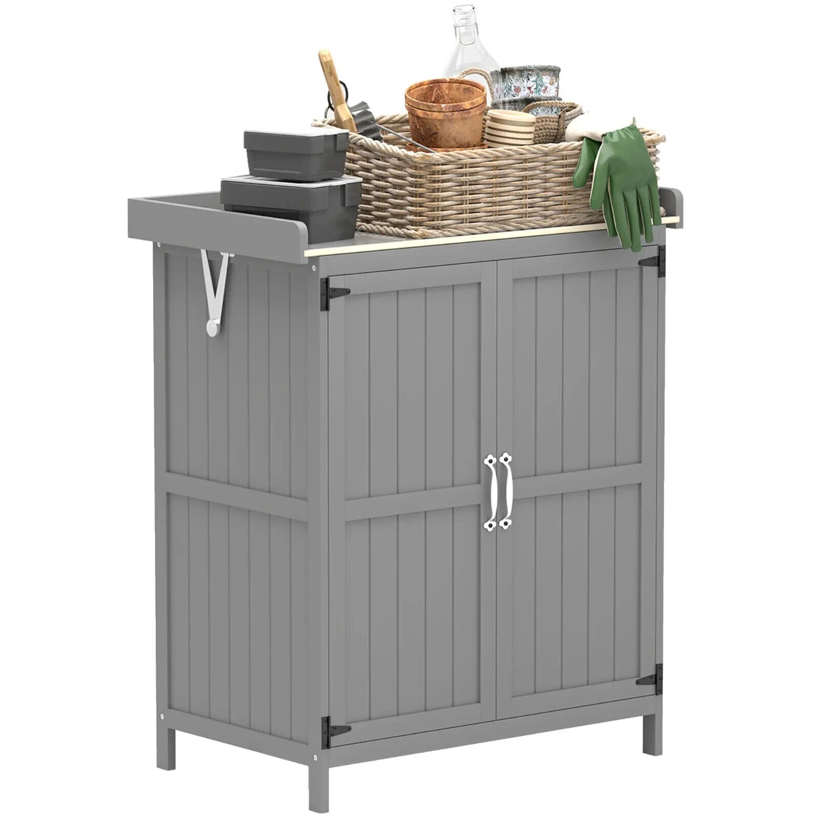 Wooden Garden Storage Shed with Hinged Roof Shelf & Double Doors Outdoor Cabinet - Home and Garden Furniture Shop - #rustic - furniture#